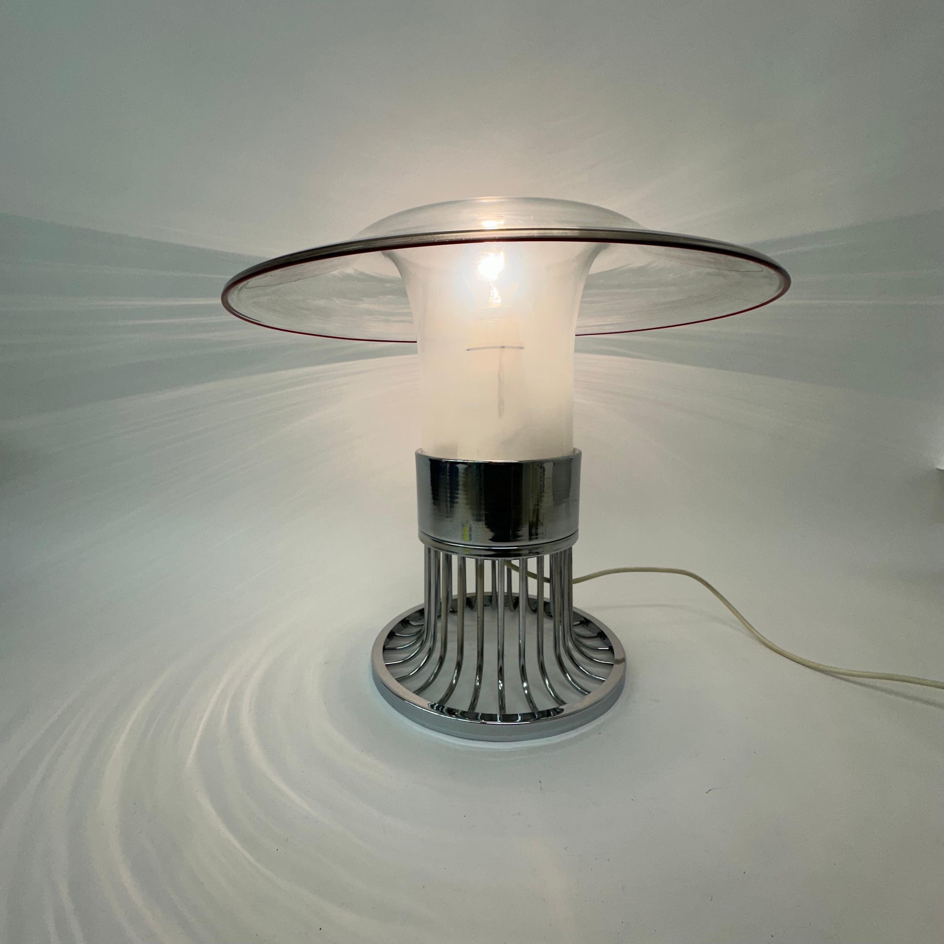 Late 20th Century Post modern space age UFO glass table lamp , 1970s Italy For Sale