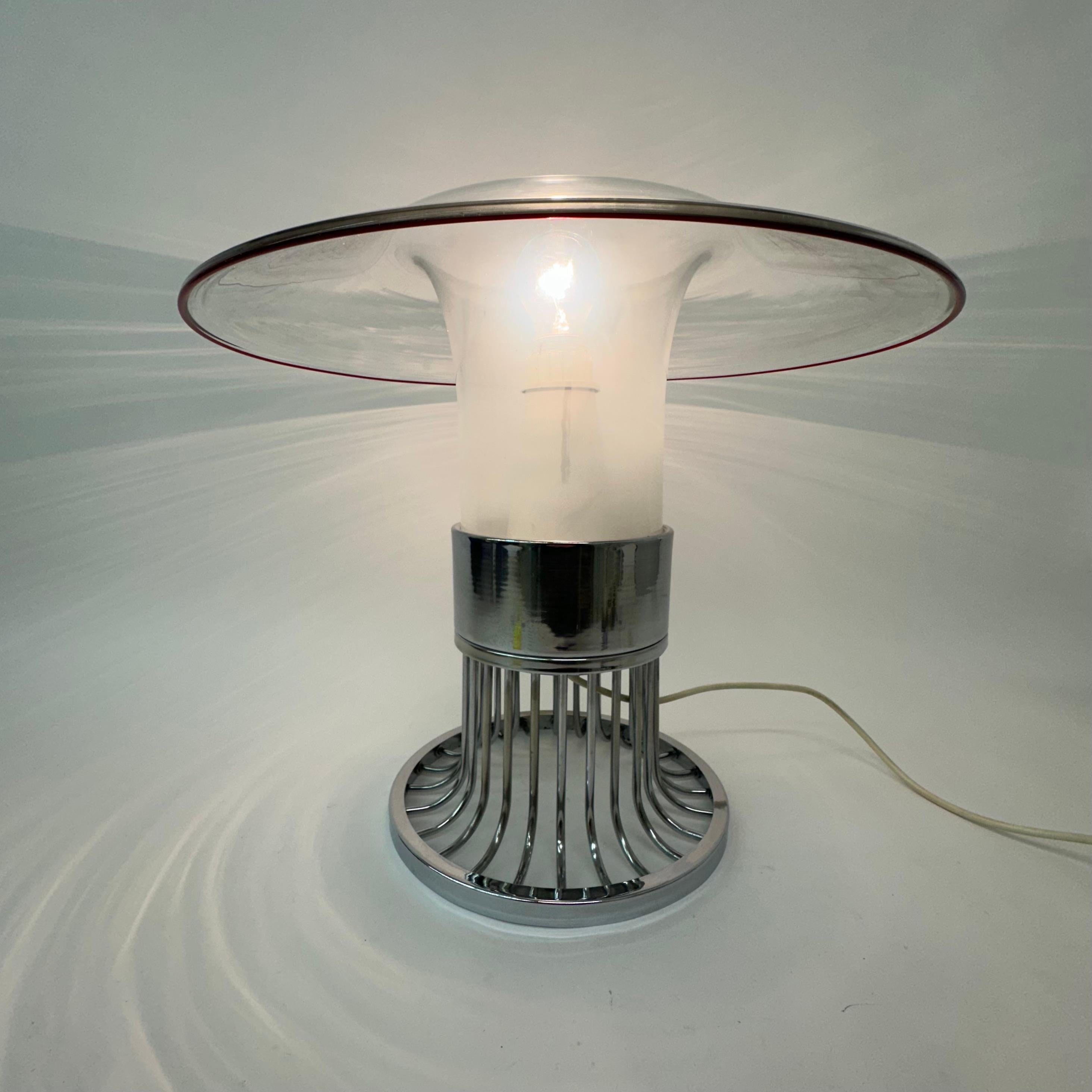 Metal Post modern space age UFO glass table lamp , 1970s Italy For Sale