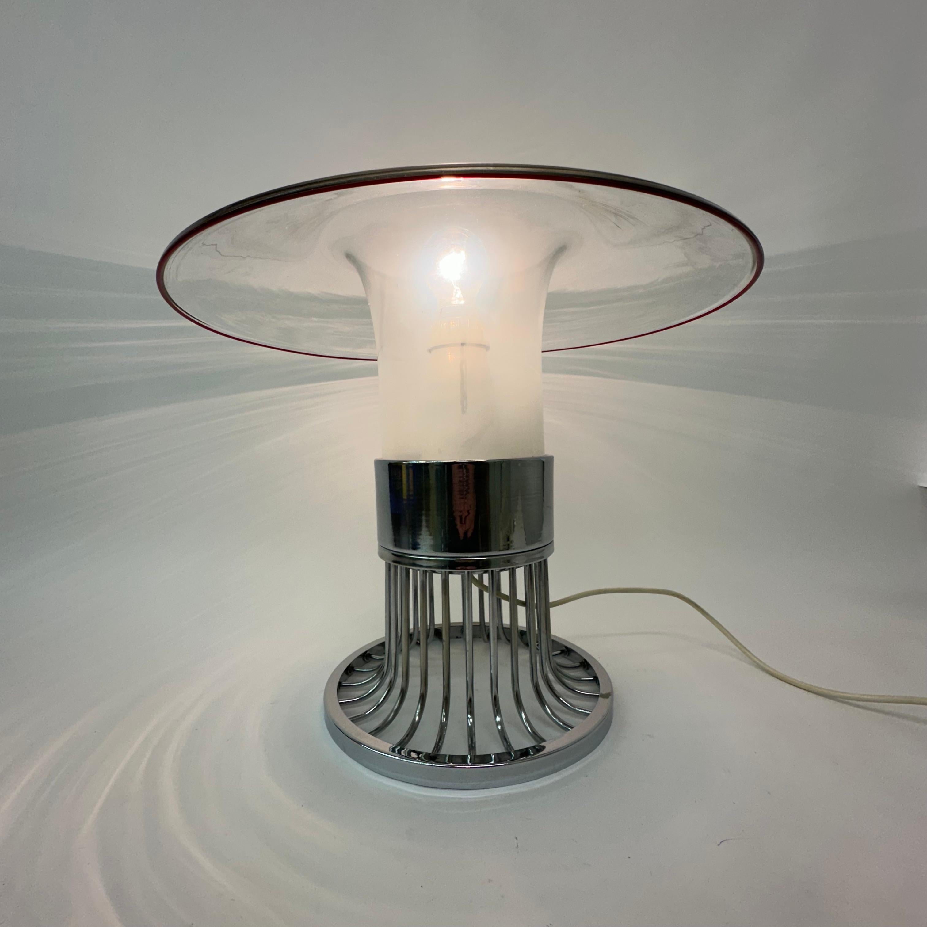 Post modern space age UFO glass table lamp , 1970s Italy For Sale 1