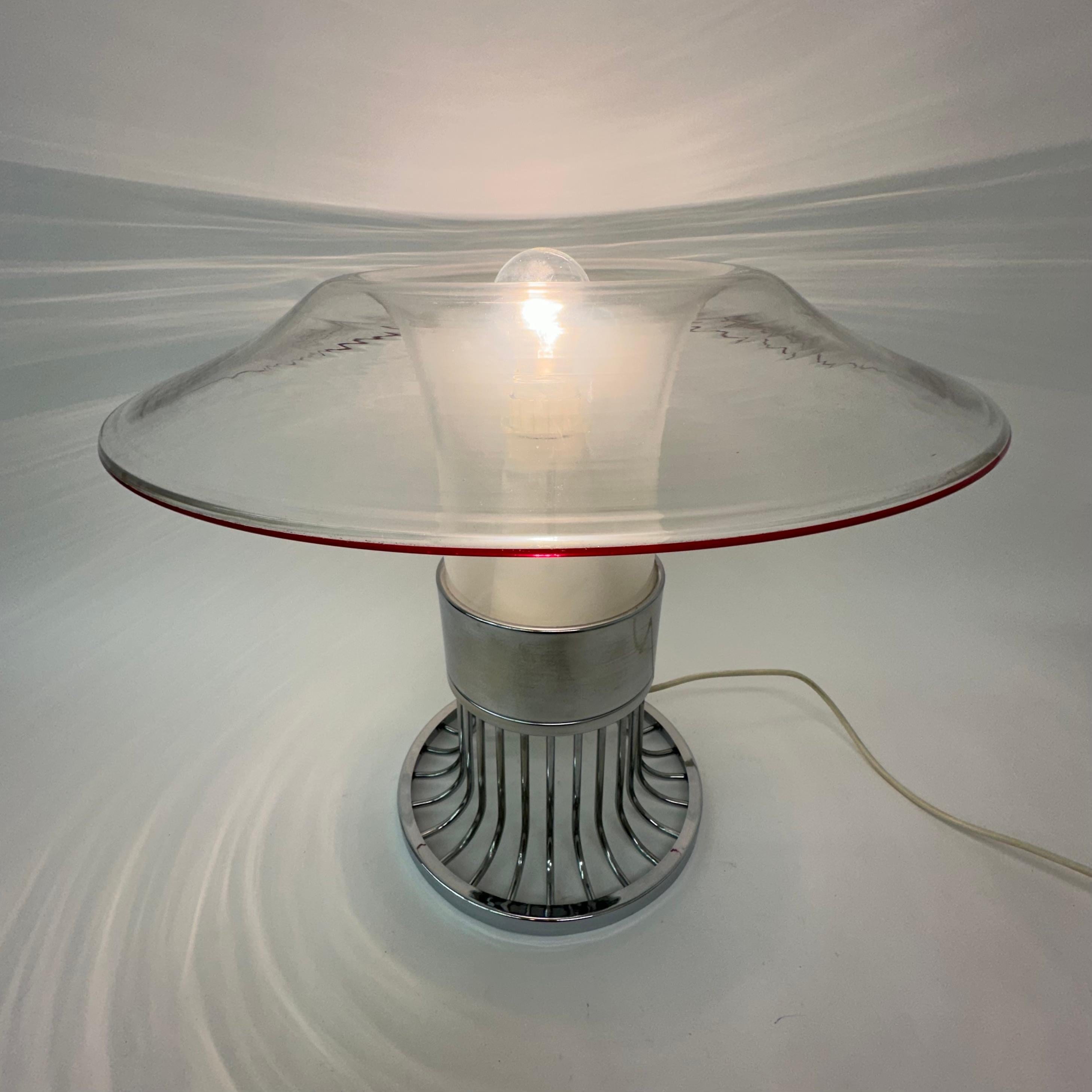 Post modern space age UFO glass table lamp , 1970s Italy For Sale 2