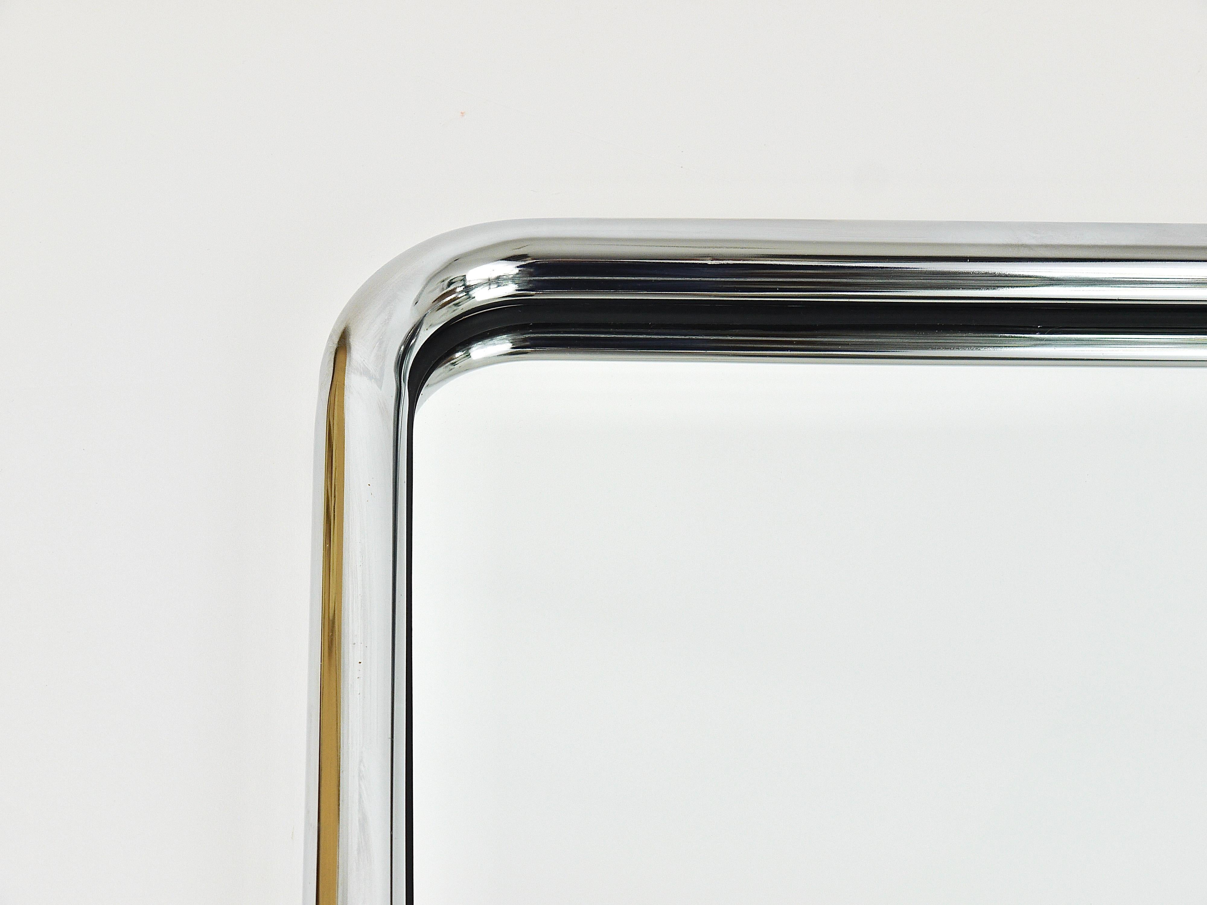 Post-Modern Square Chromed Tubular Steel Wall Mirror from the 1970s 4