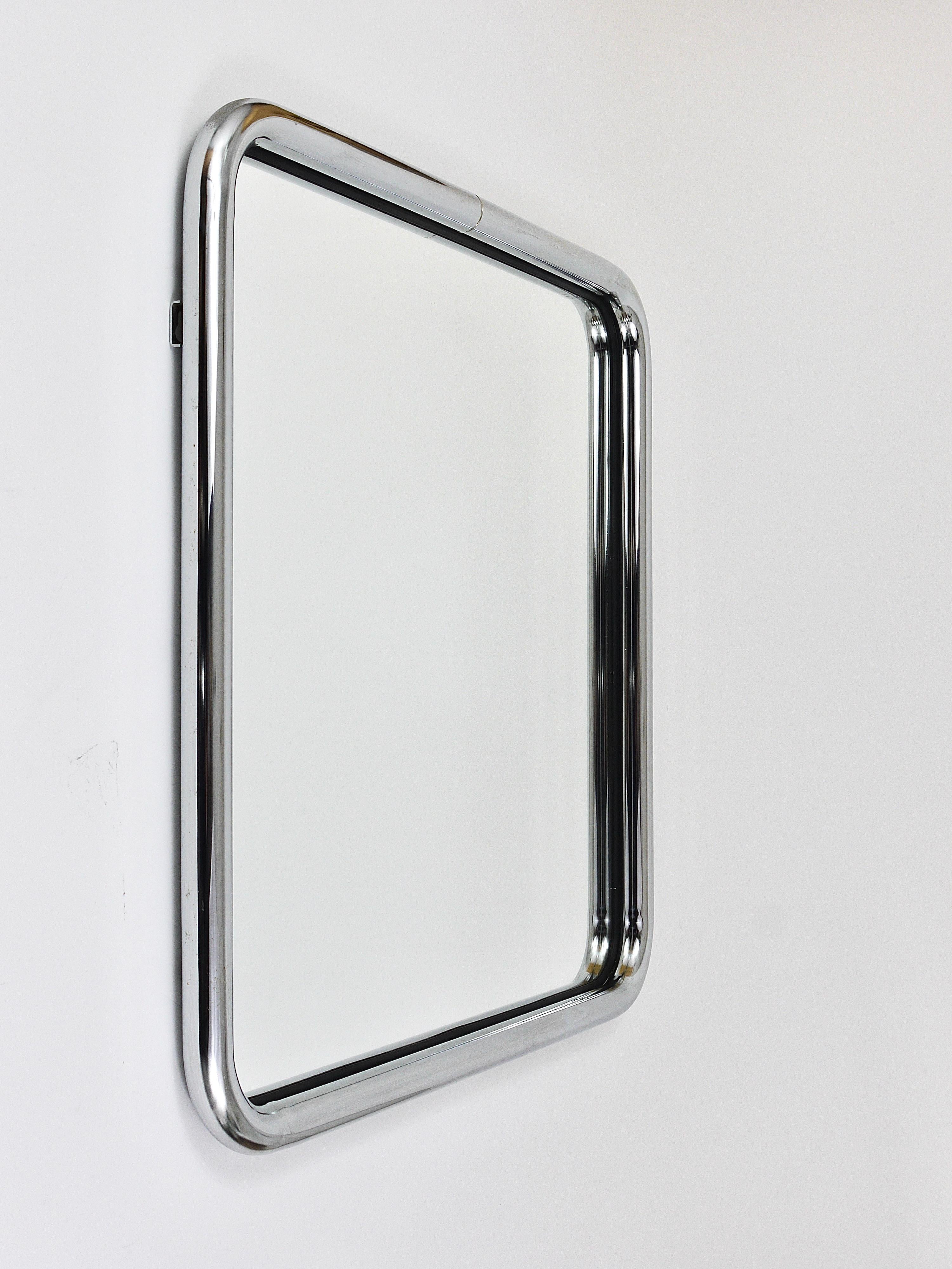 British Post-Modern Square Chromed Tubular Steel Wall Mirror from the 1970s