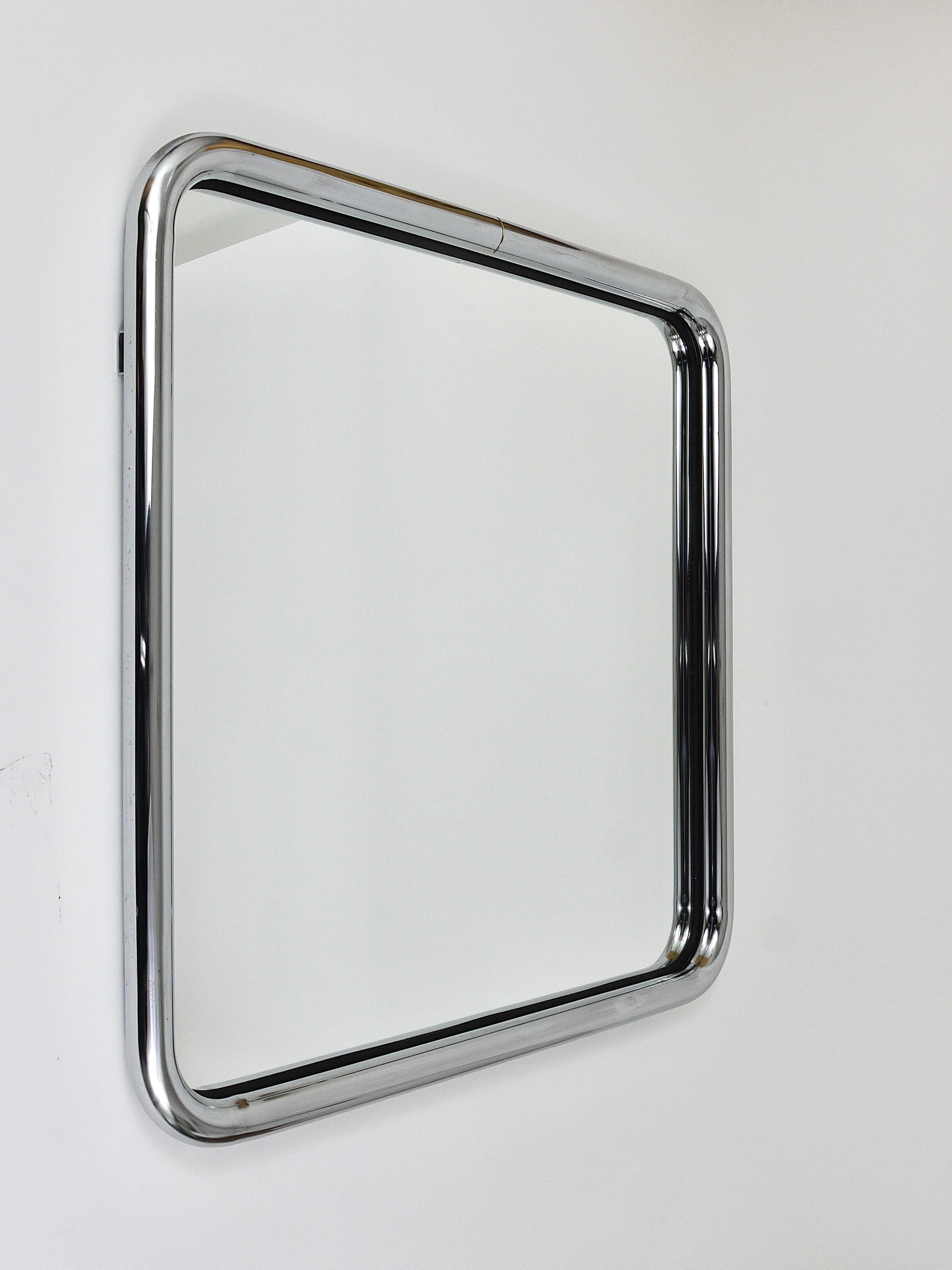 Post-Modern Square Chromed Tubular Steel Wall Mirror from the 1970s In Good Condition In Vienna, AT