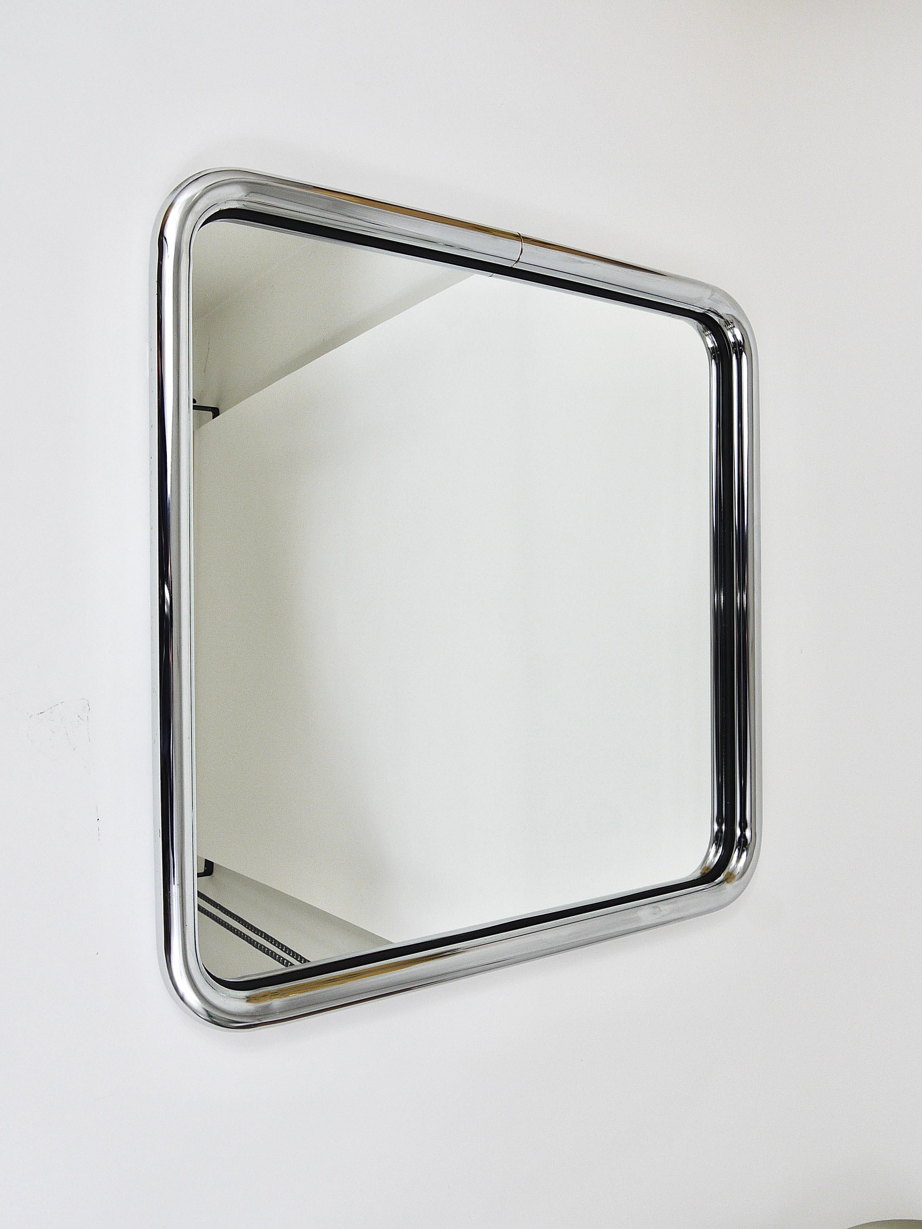 20th Century Post-Modern Square Chromed Tubular Steel Wall Mirror from the 1970s
