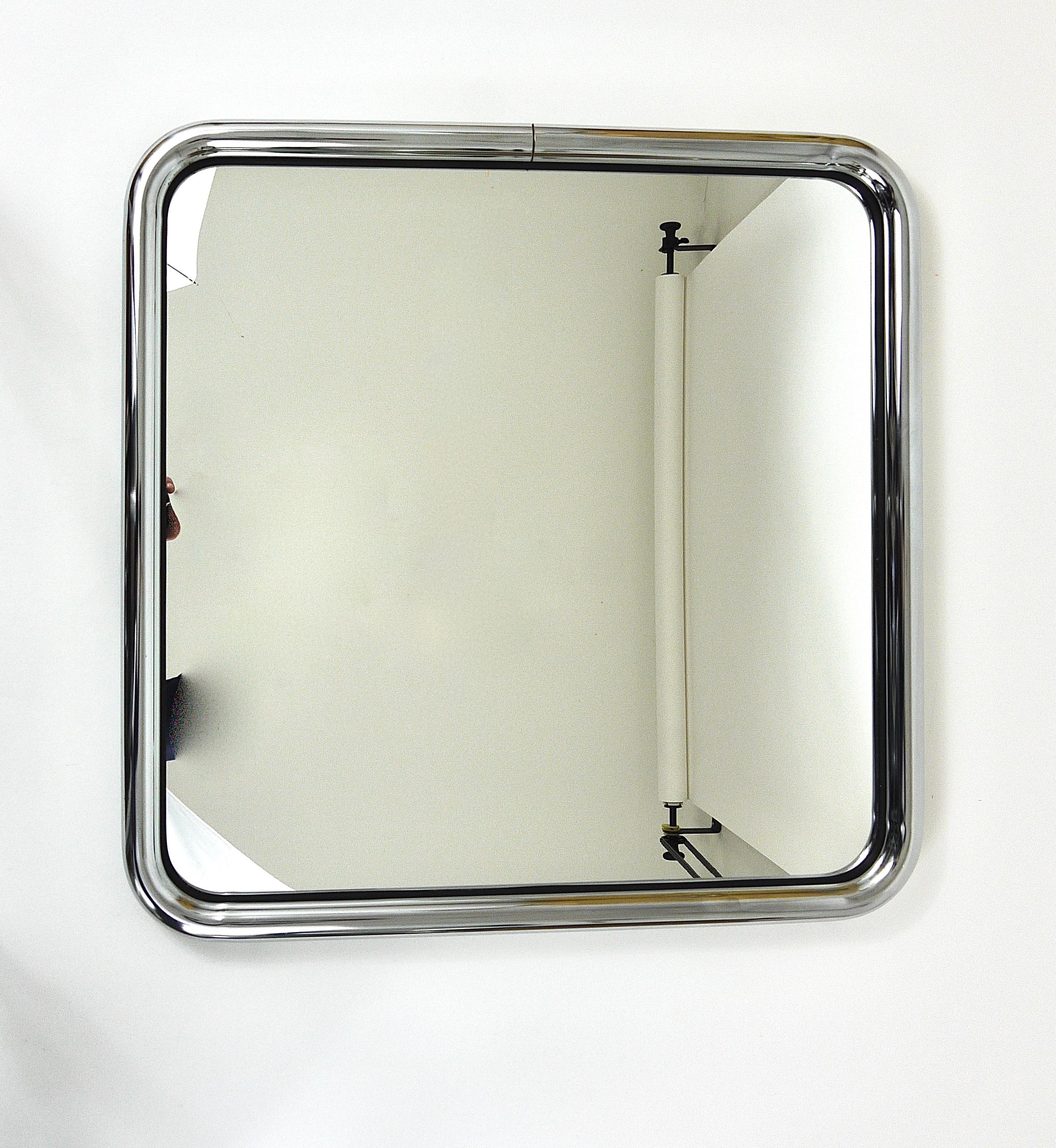 Metal Post-Modern Square Chromed Tubular Steel Wall Mirror from the 1970s