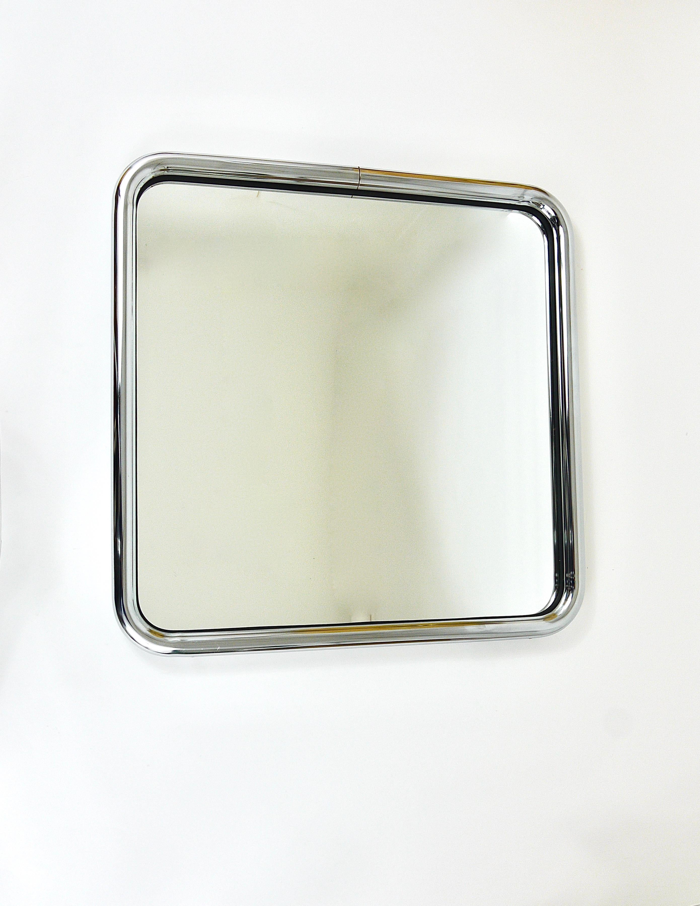 Post-Modern Square Chromed Tubular Steel Wall Mirror from the 1970s 1