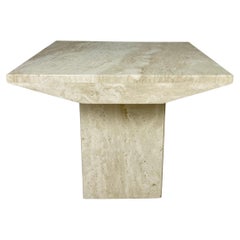 Post modern square side table in natural travertine stone