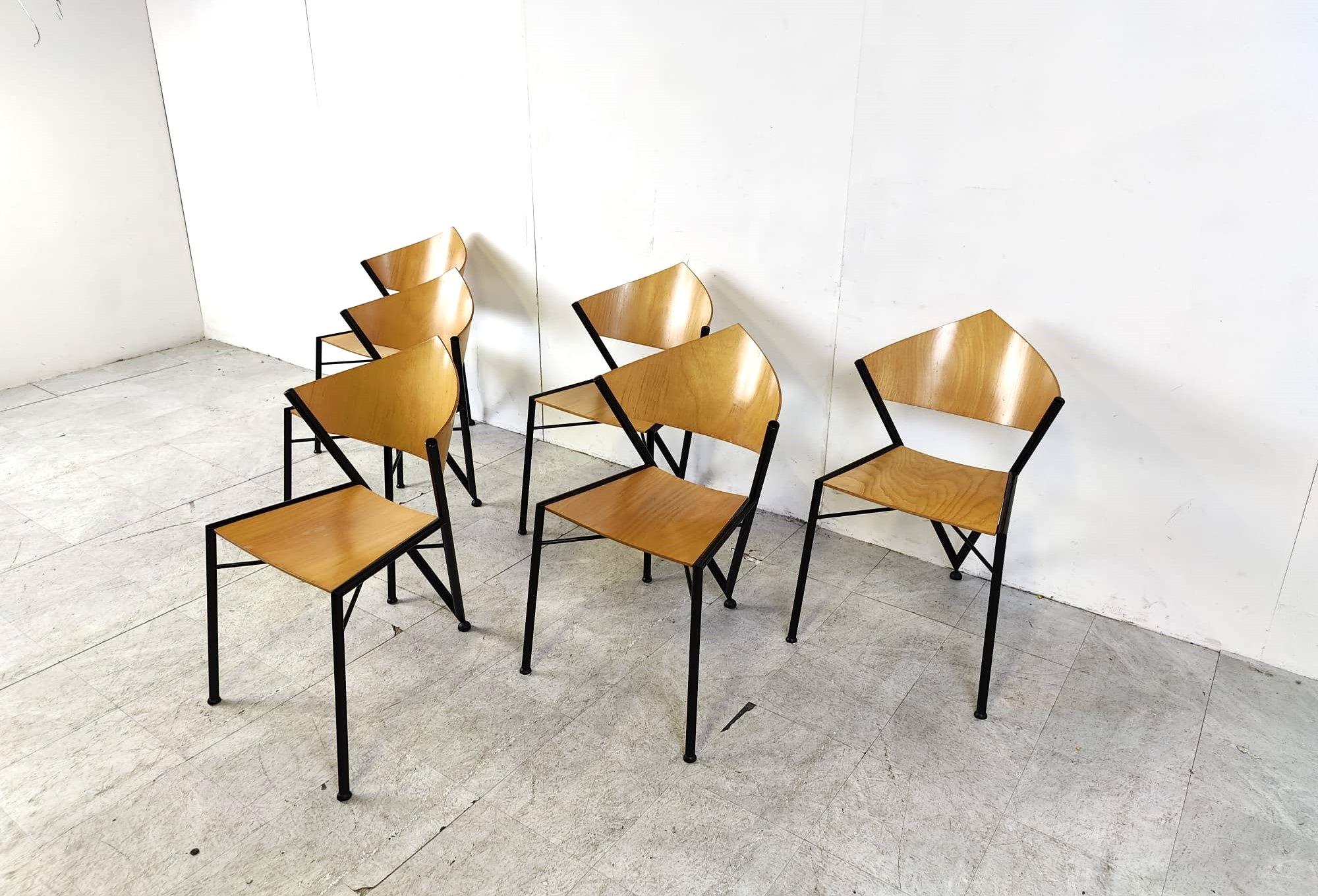 Metal Post modern stackable dining chairs, 1980s For Sale