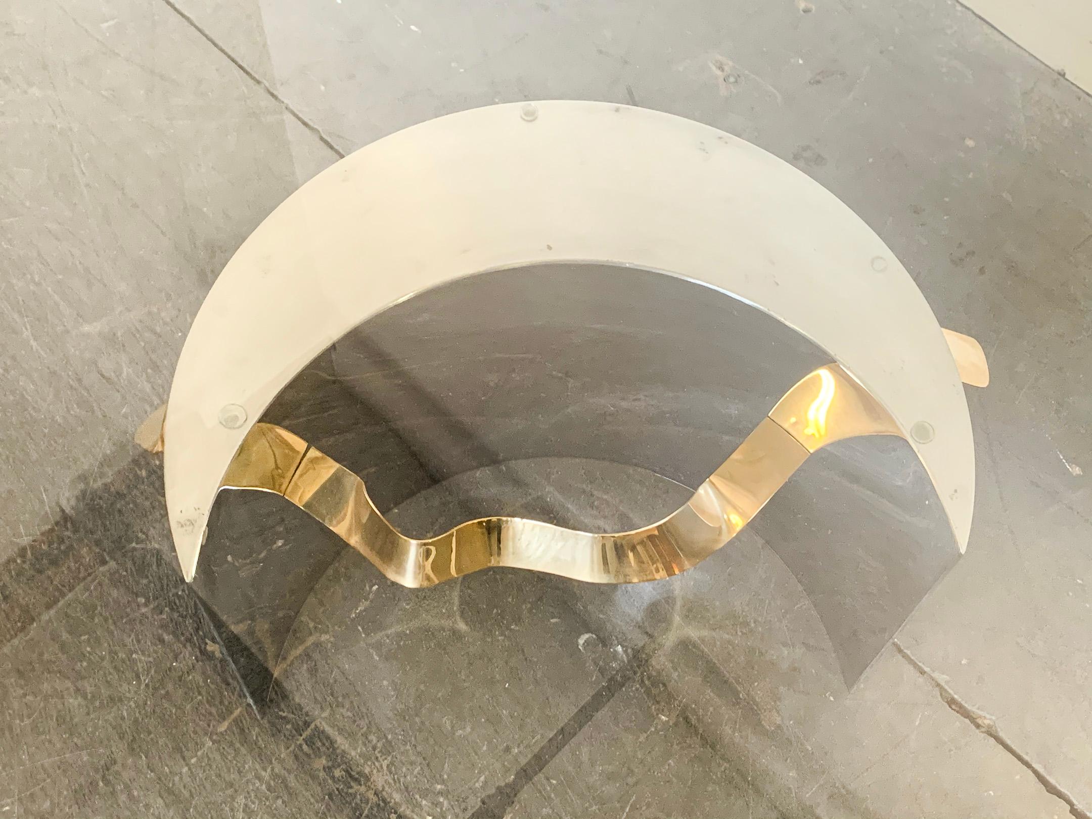 Postmodern Stainless Steel and Brass Ribbon Coffee Table, 1980s In Good Condition In Culver City, CA