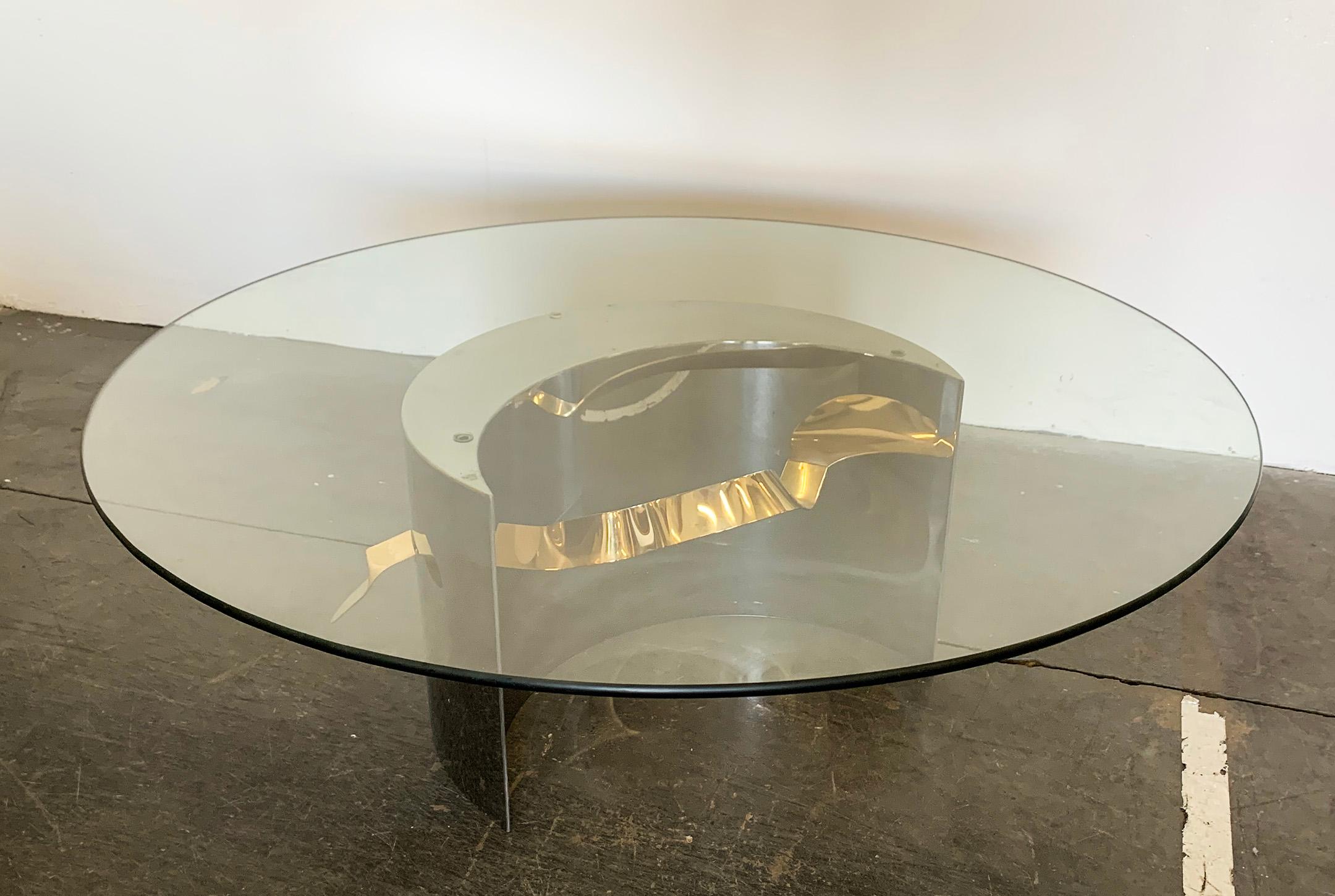 Late 20th Century Postmodern Stainless Steel and Brass Ribbon Coffee Table, 1980s