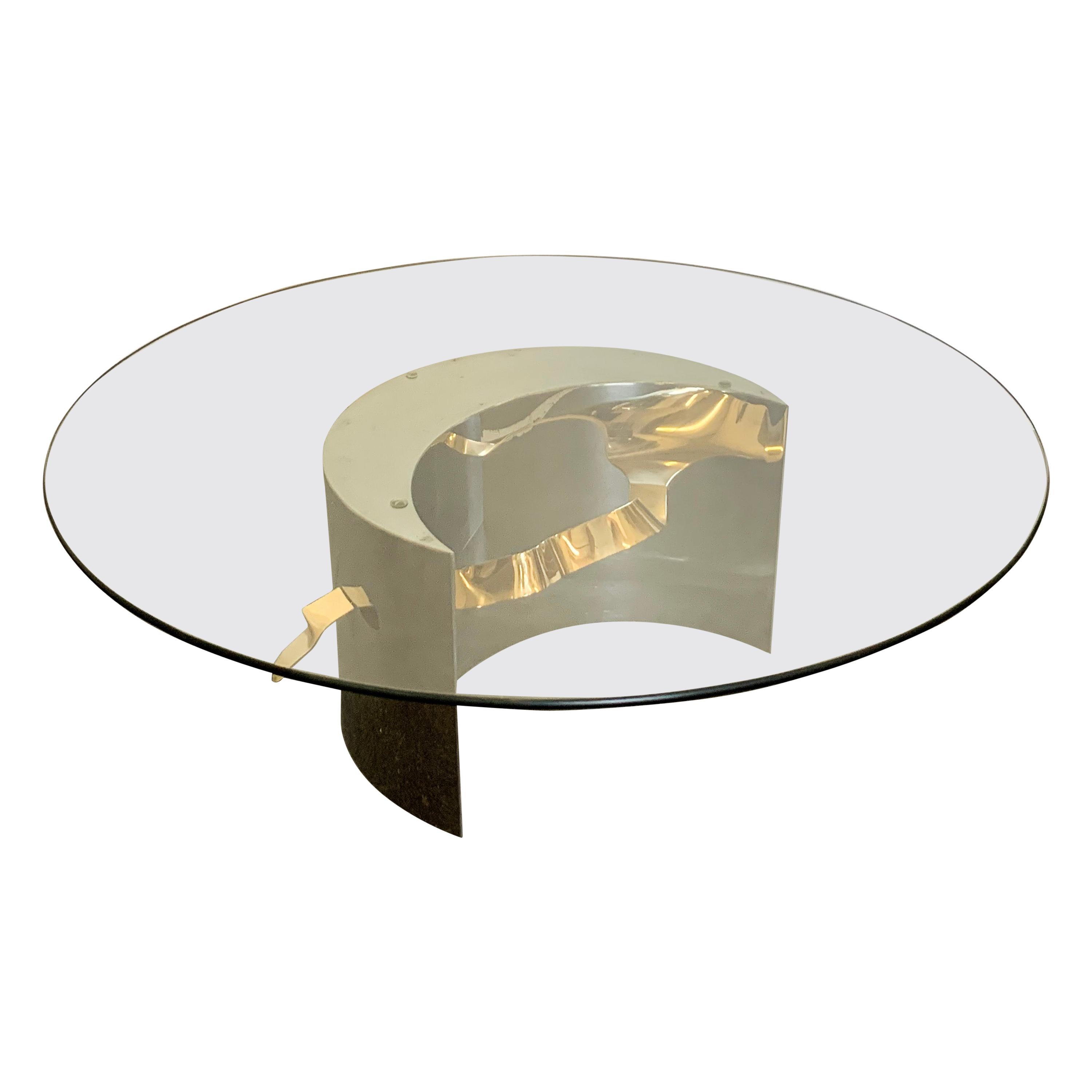 Postmodern Stainless Steel and Brass Ribbon Coffee Table, 1980s
