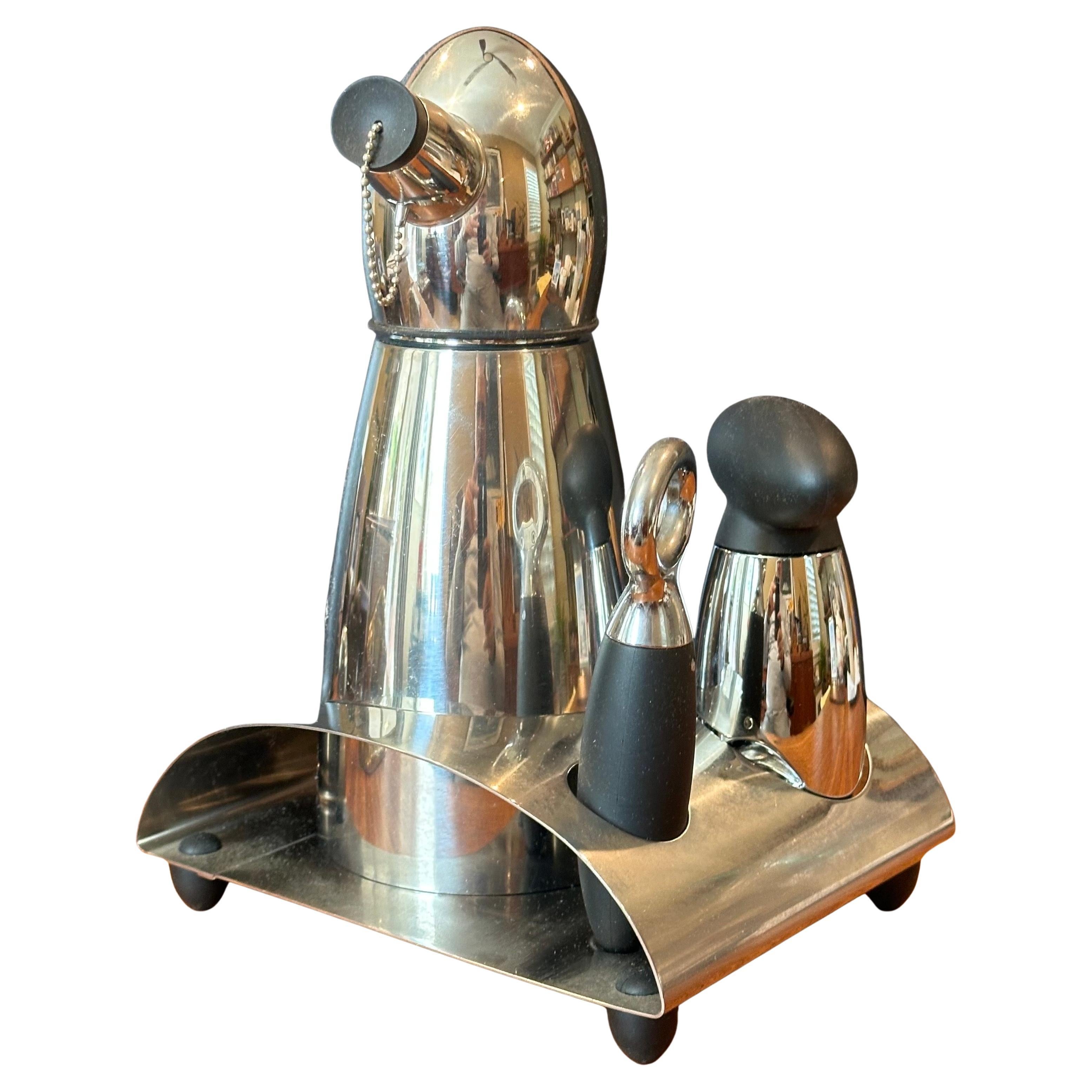 American Post-Modern Stainless Steel Bar Set by Michael Graves For Sale