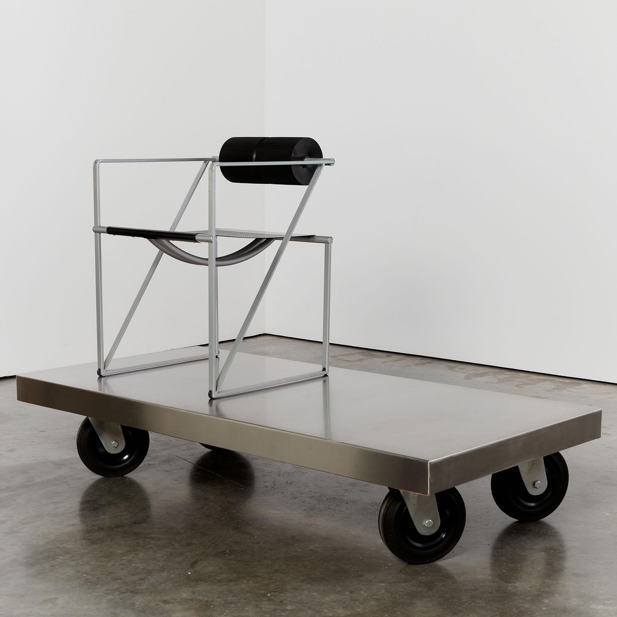 Post-modern stainless steel coffee table on castors For Sale 4