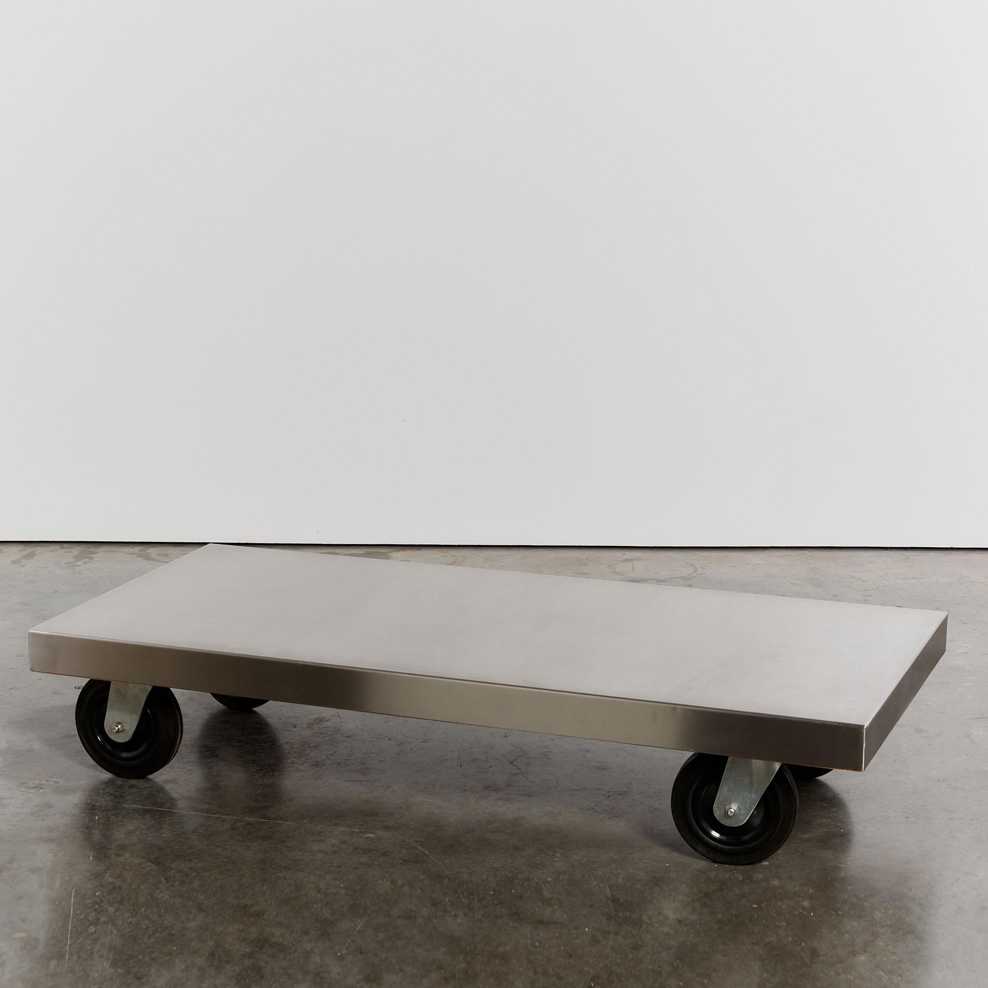 Post-modern stainless steel coffee table on castors For Sale 2