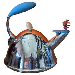 Post-Modern Stainless Tea Kettle with Spinning Whistle by Michael Graves