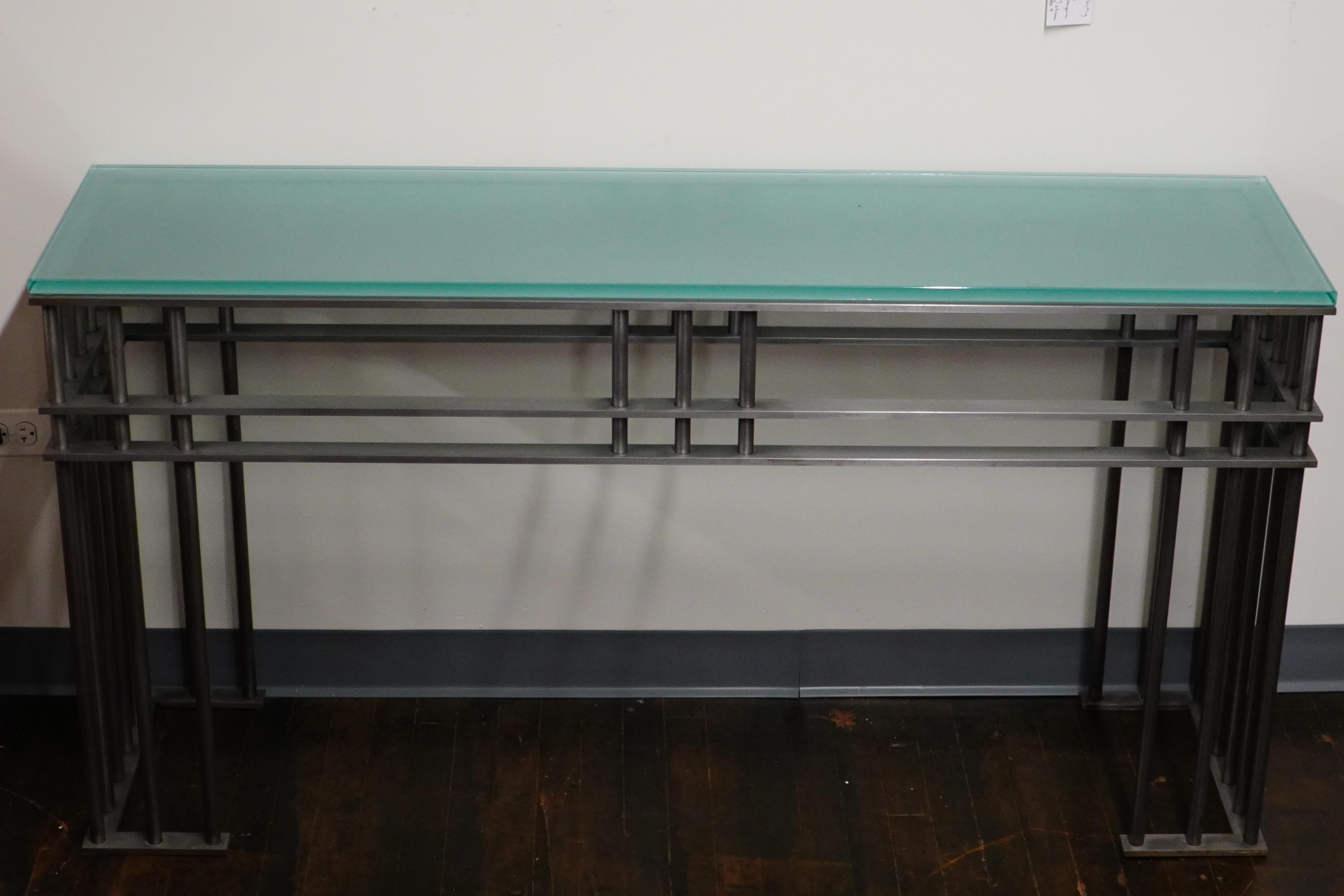 Unknown Post-Modern Steel and Glass Console Table in the manner of Jean-Michel Wilmotte For Sale