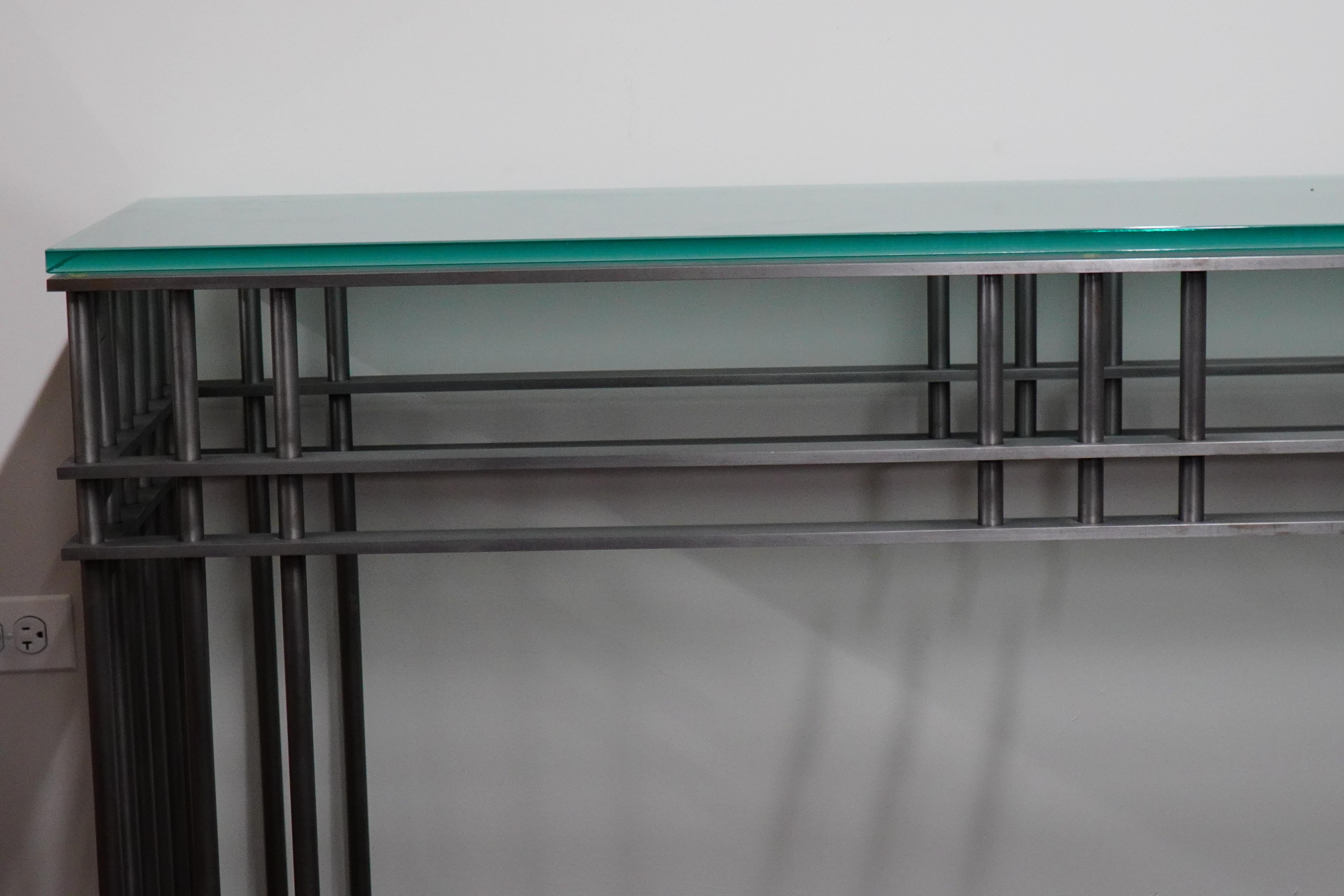 Post-Modern Steel and Glass Console Table in the manner of Jean-Michel Wilmotte In Good Condition For Sale In Chicago, IL
