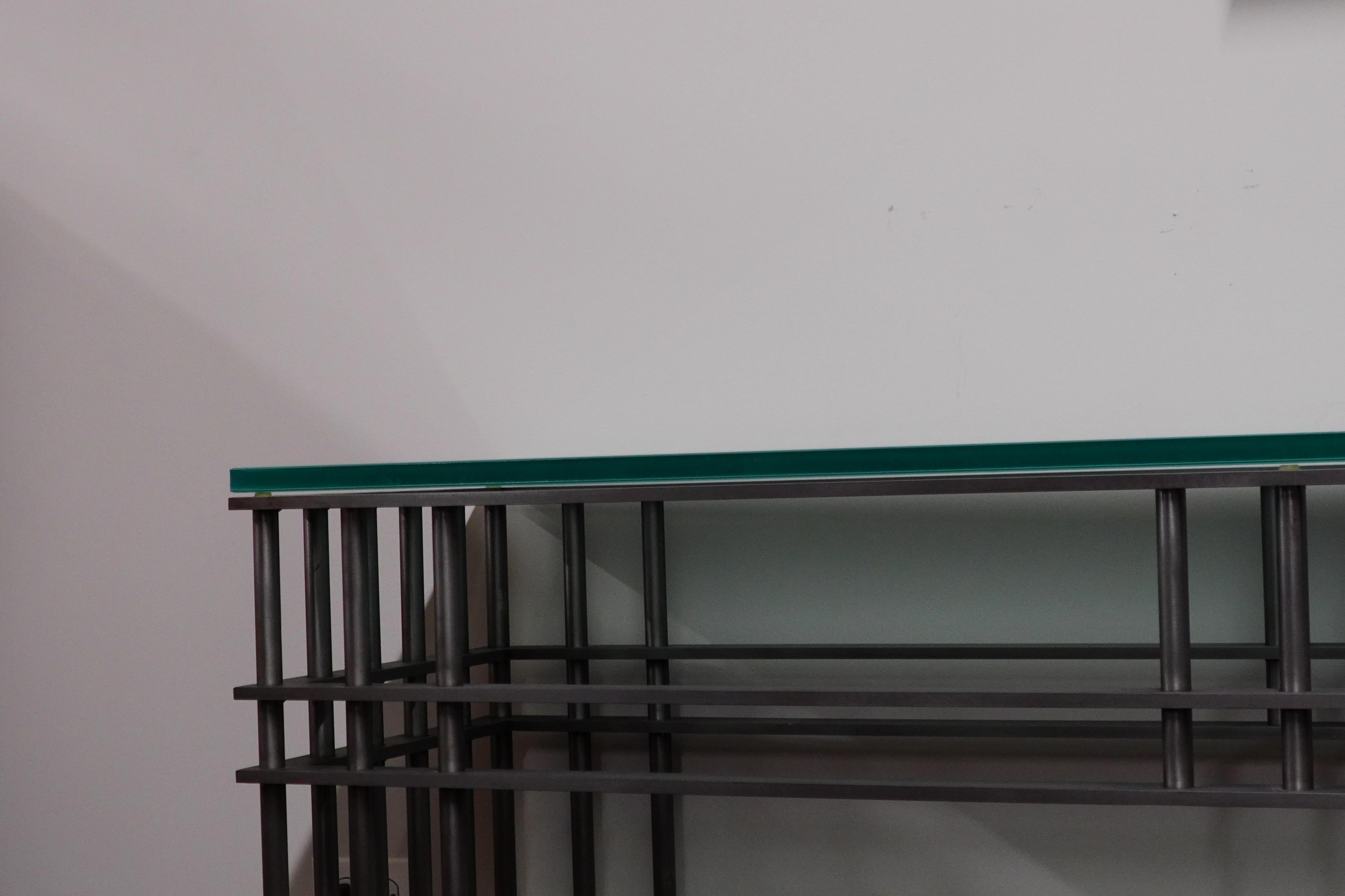 Post-Modern Steel and Glass Console Table in the manner of Jean-Michel Wilmotte For Sale 1
