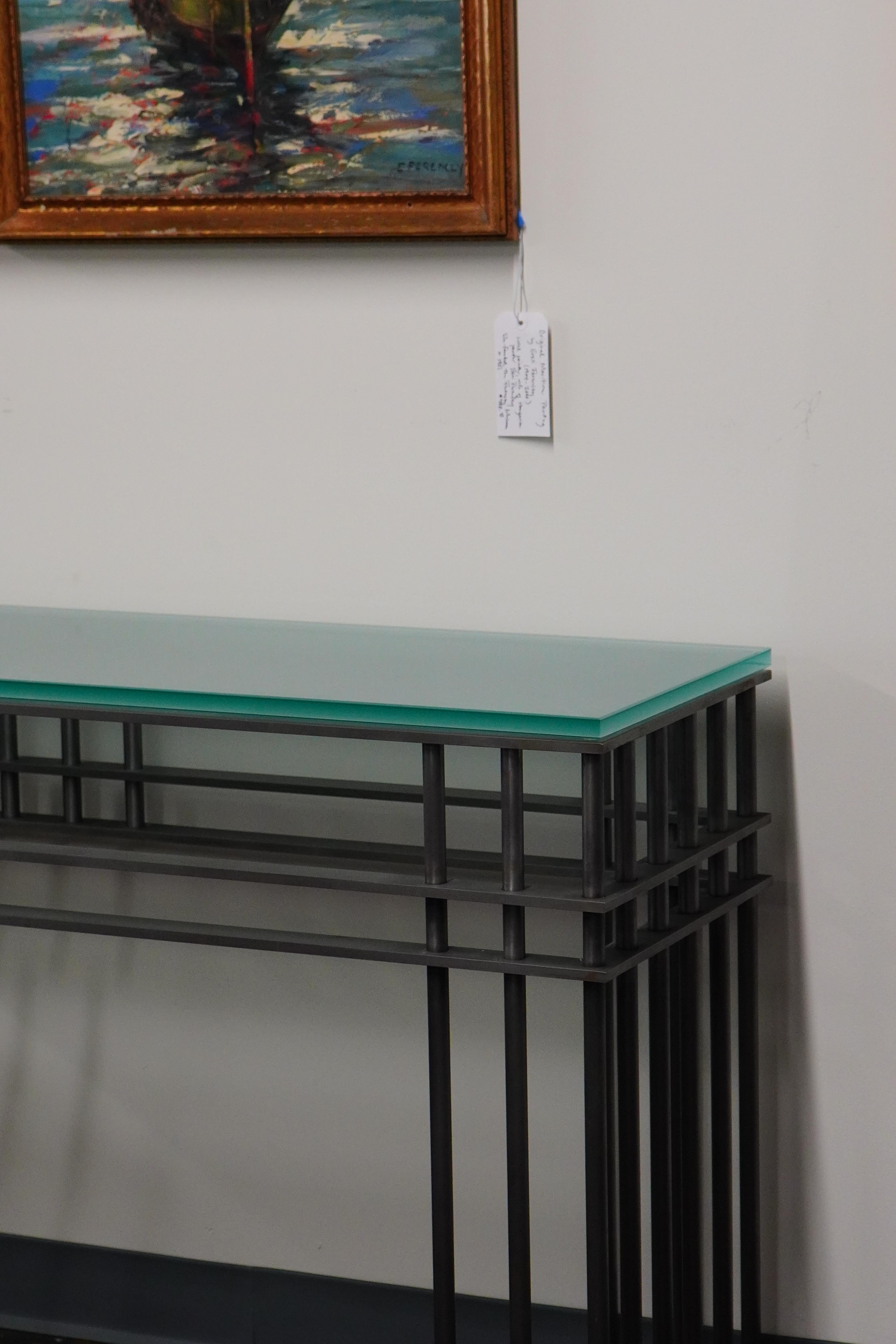 Post-Modern Steel and Glass Console Table in the manner of Jean-Michel Wilmotte For Sale 2