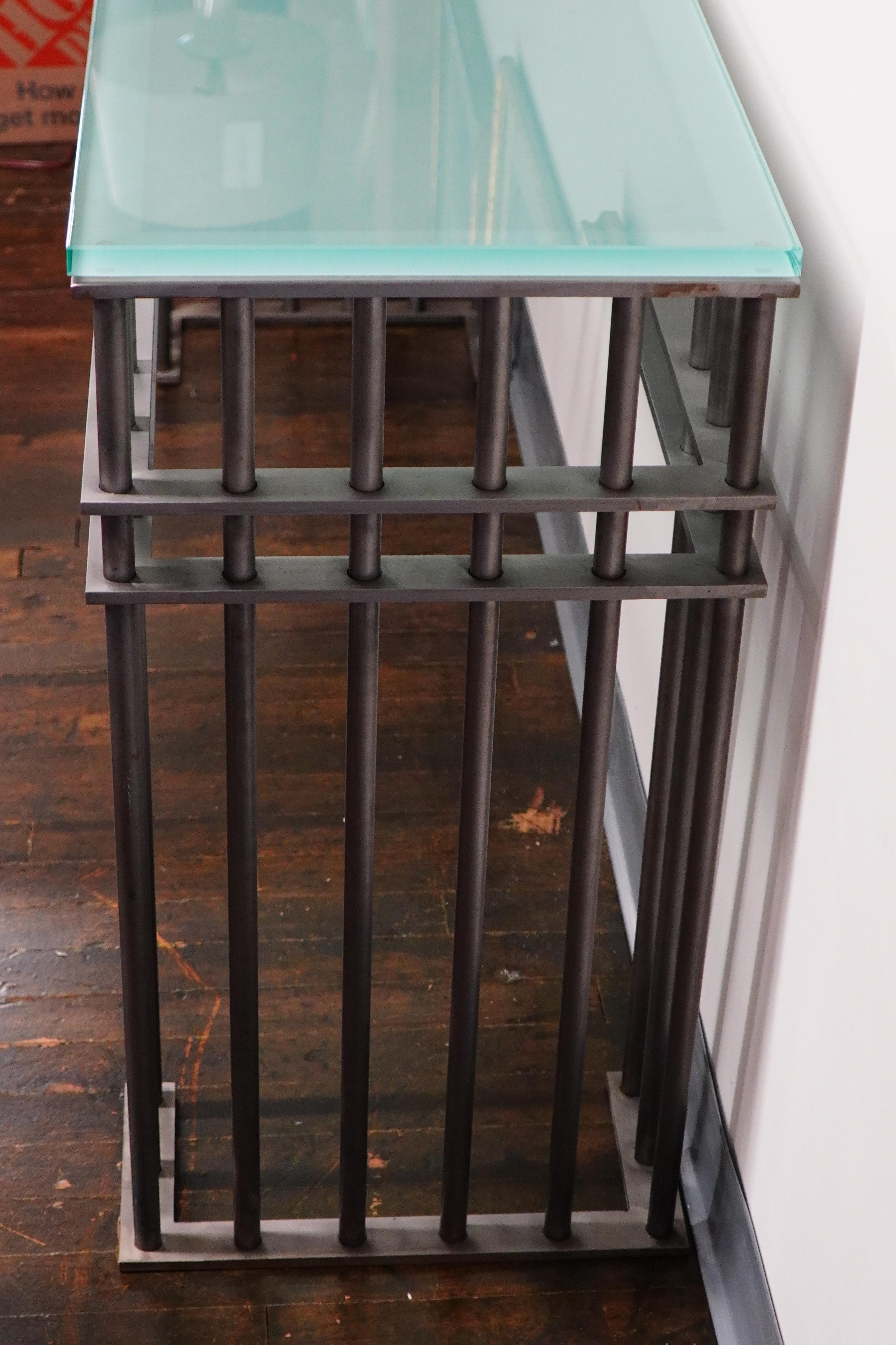Post-Modern Steel and Glass Console Table in the manner of Jean-Michel Wilmotte For Sale 4