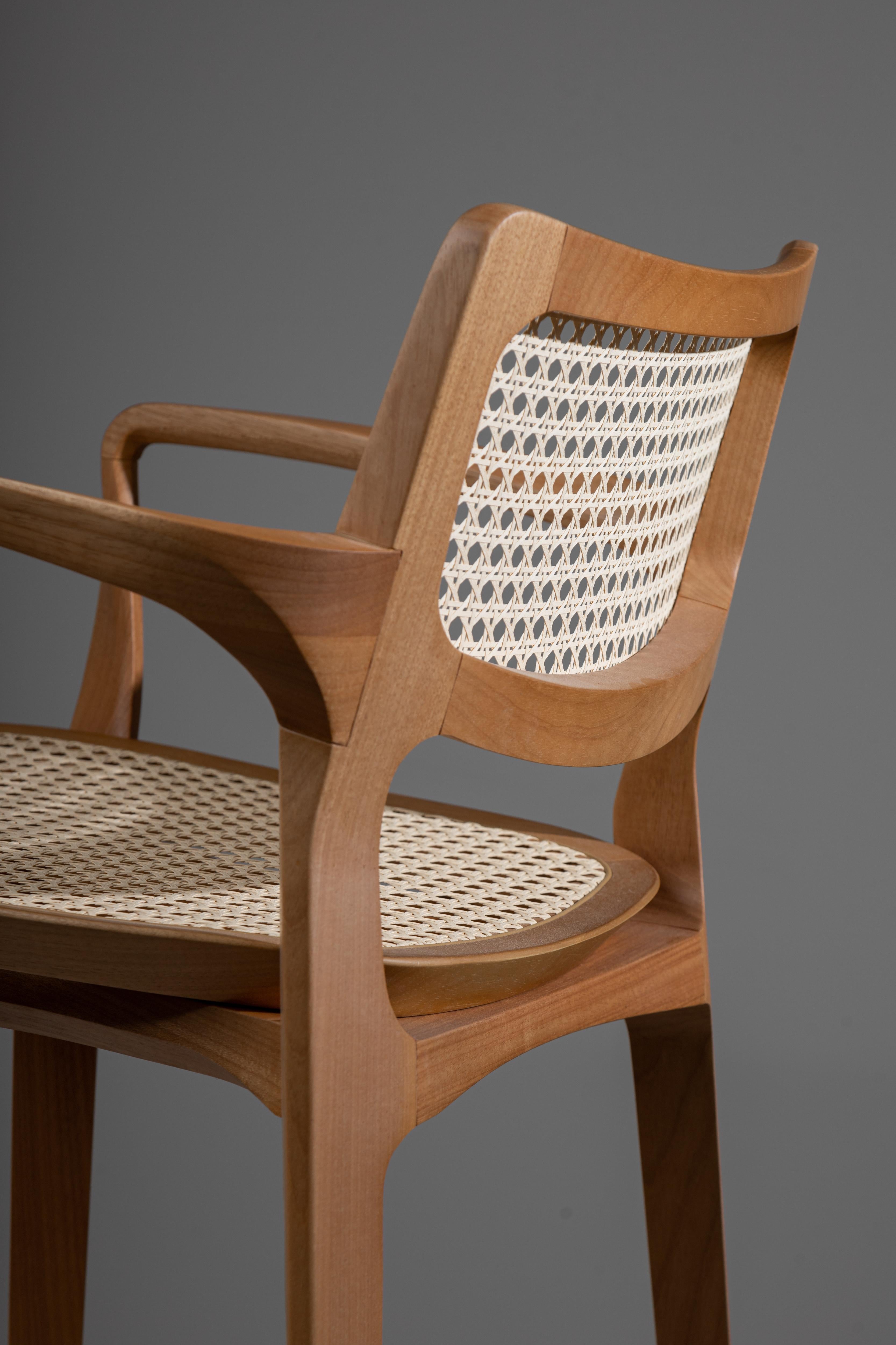 Postmoderner Hocker aus Massivholz, Rückenlehne aus Schilfrohr und Leder, Arbeitstisch- oder Barhöhe im Angebot 3