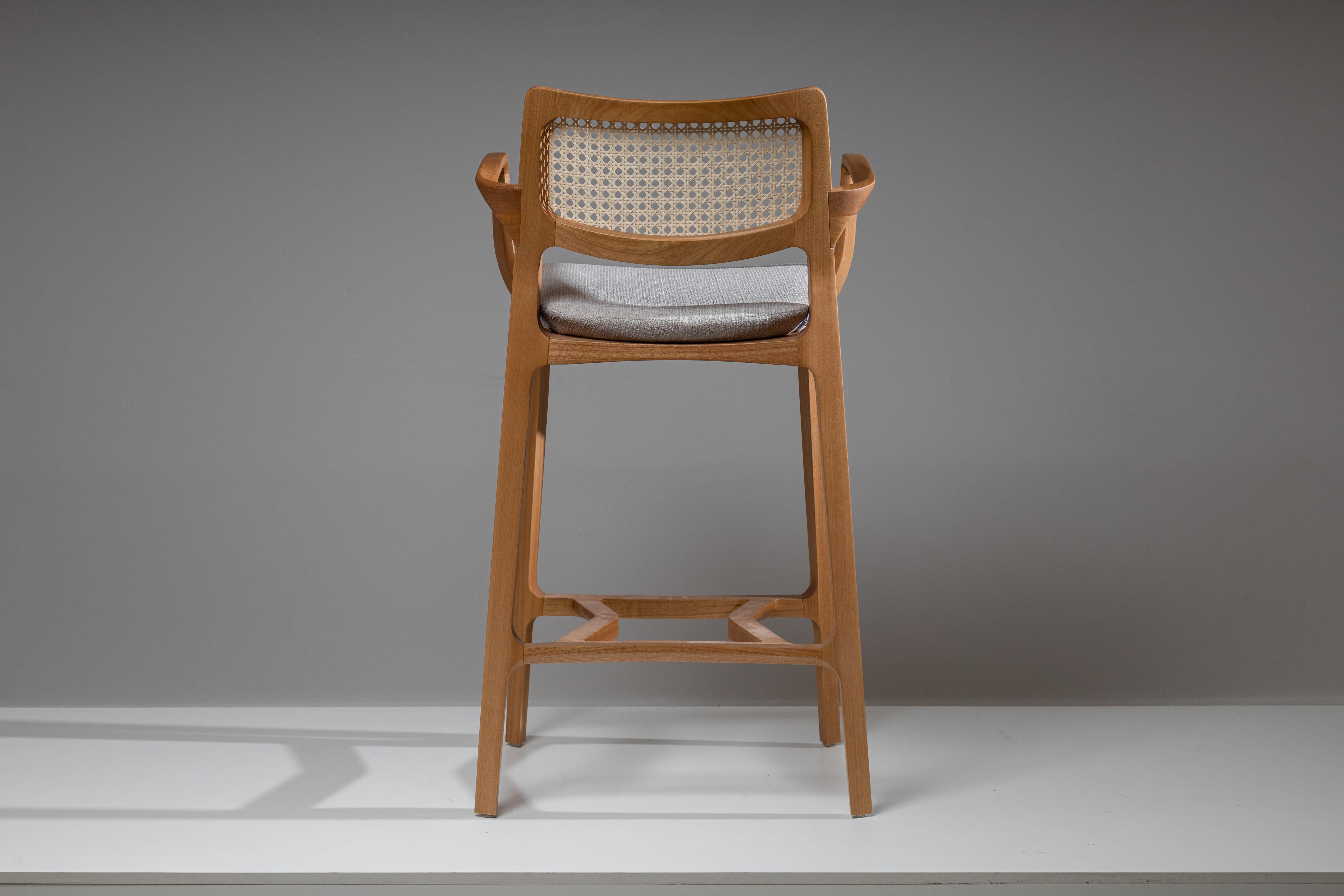 Post-Modern Post Modern Stool in Solid Wood, Caning Back and Seat, Counter or Bar Height For Sale