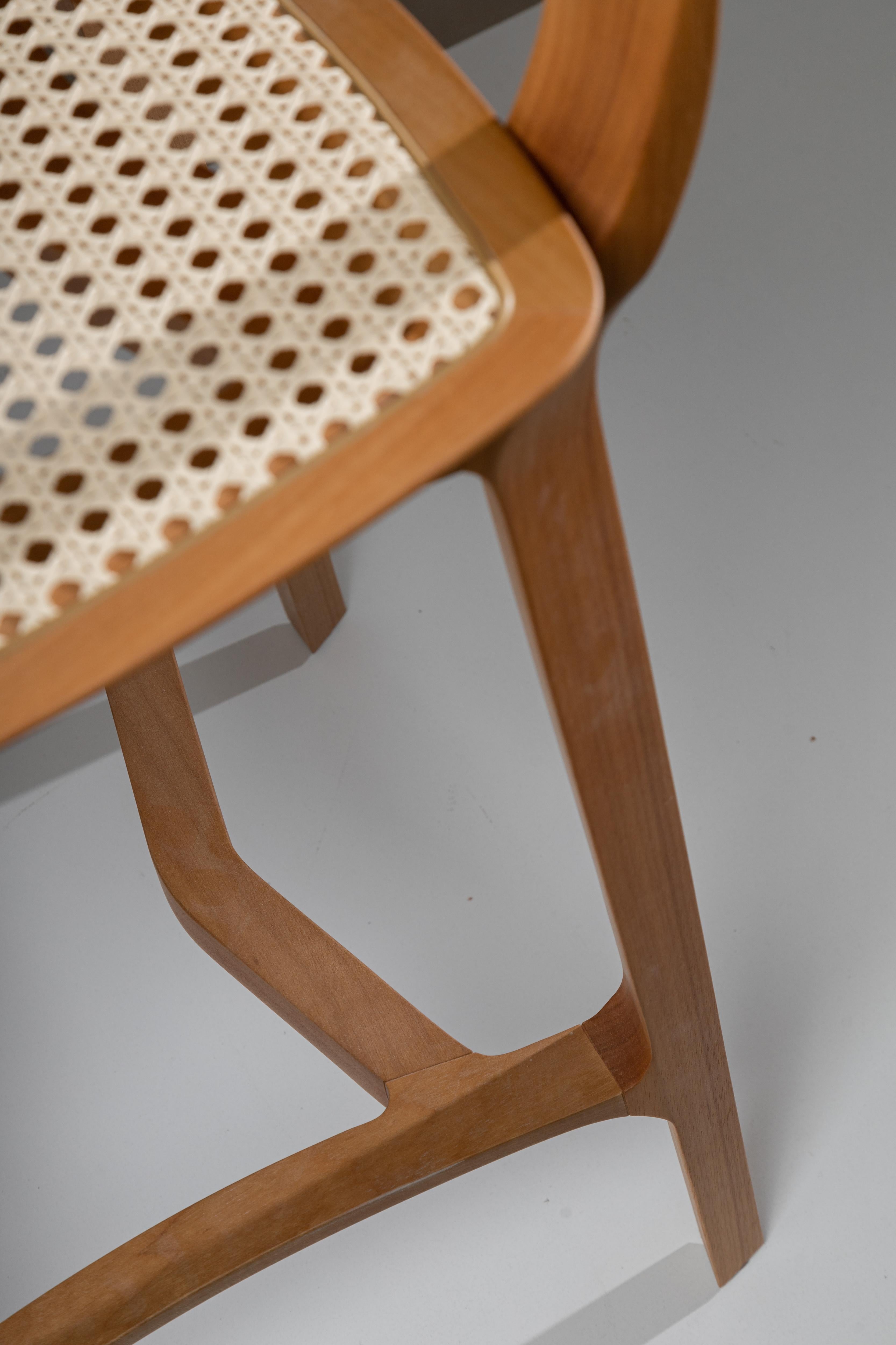 Post Modern Stool in Walnut Finish, Cane Back Leather Seat, Counter or Bar Hight For Sale 3