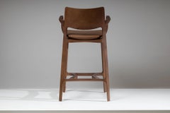 Post Modern Stool in Walnut Finish, Cane Back Leather Seat Counter or Bar Height