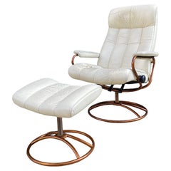 Post Modern Stressless Lounge Chair and Ottoman in White Leather