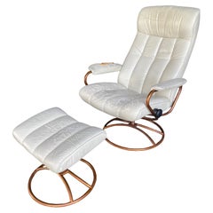 Post Modern Stressless Lounge Chair and Ottoman in White Leather