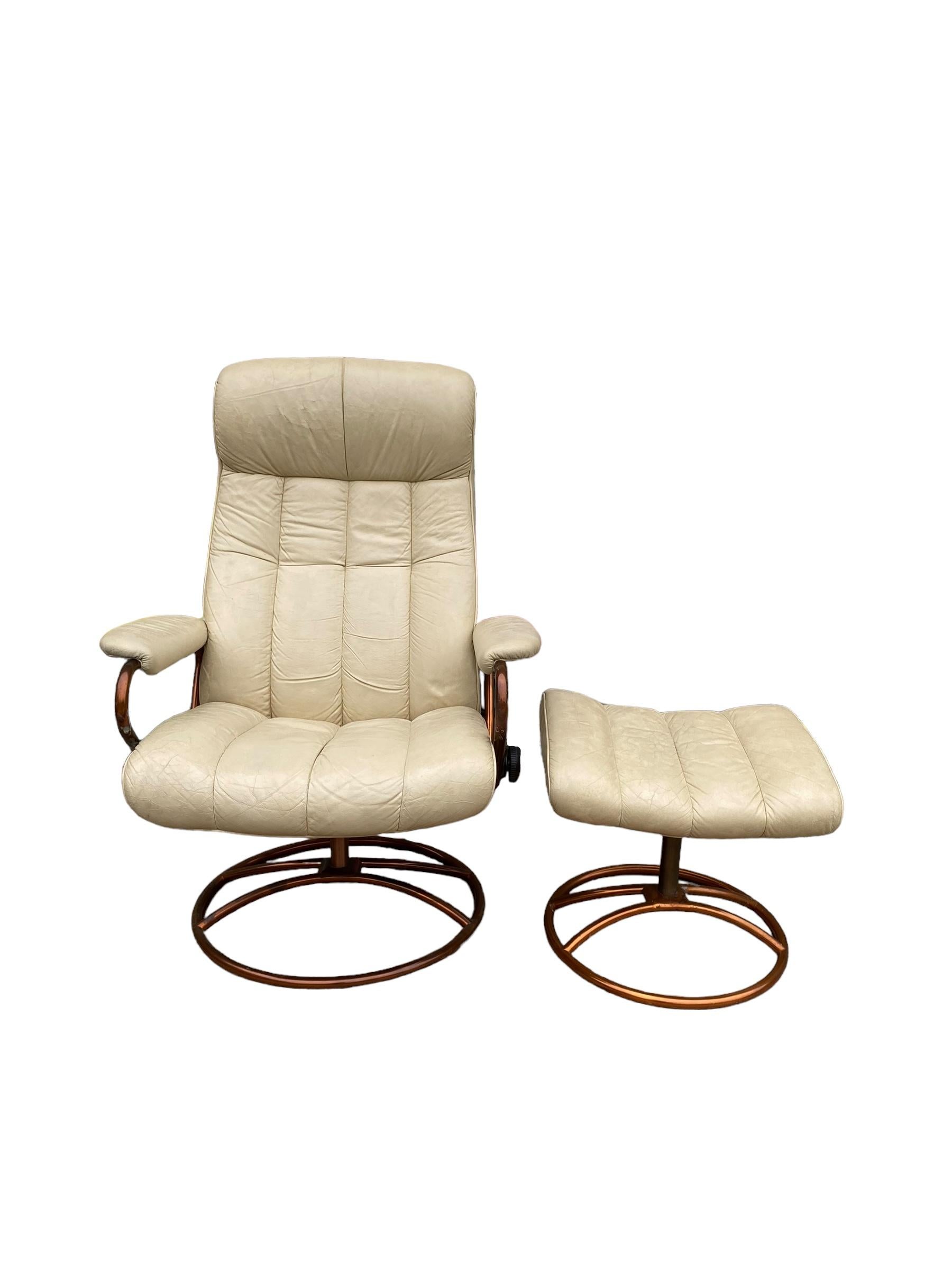Post Modern Stressless Lounge Chair and Ottoman with copper frame For Sale 1