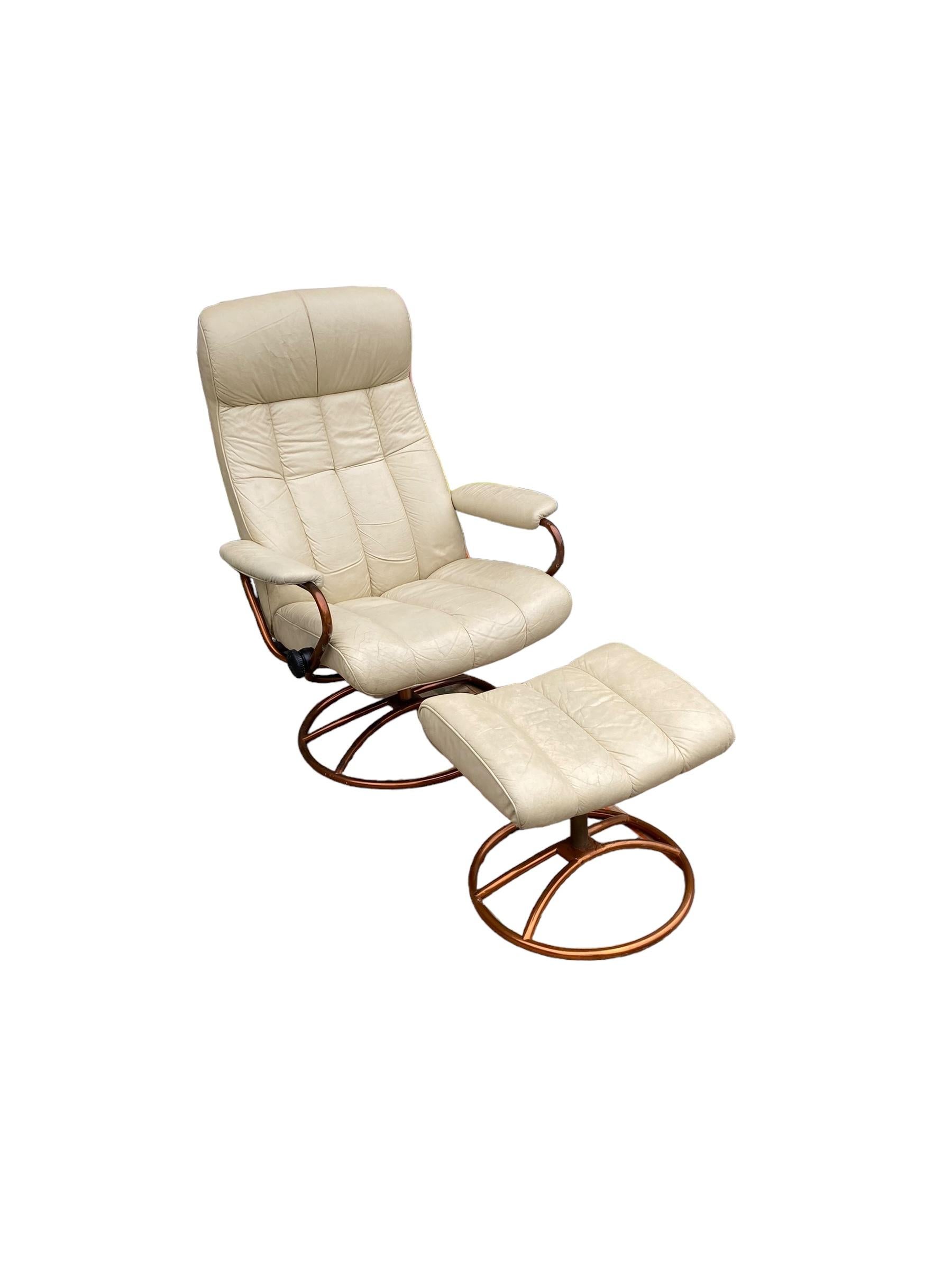 Post Modern Stressless Lounge Chair and Ottoman with copper frame For Sale 2