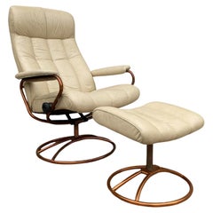 Post Modern Stressless Lounge Chair and Ottoman with copper frame
