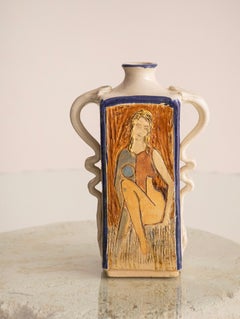 Post Modern Studio Made Pottery Vase with Figural Graphic Nudes