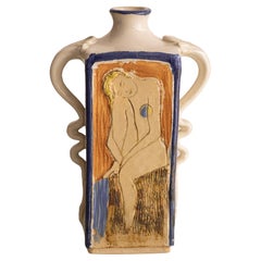 Post Modern Studio Made Pottery Vase with Figural Graphic Nudes