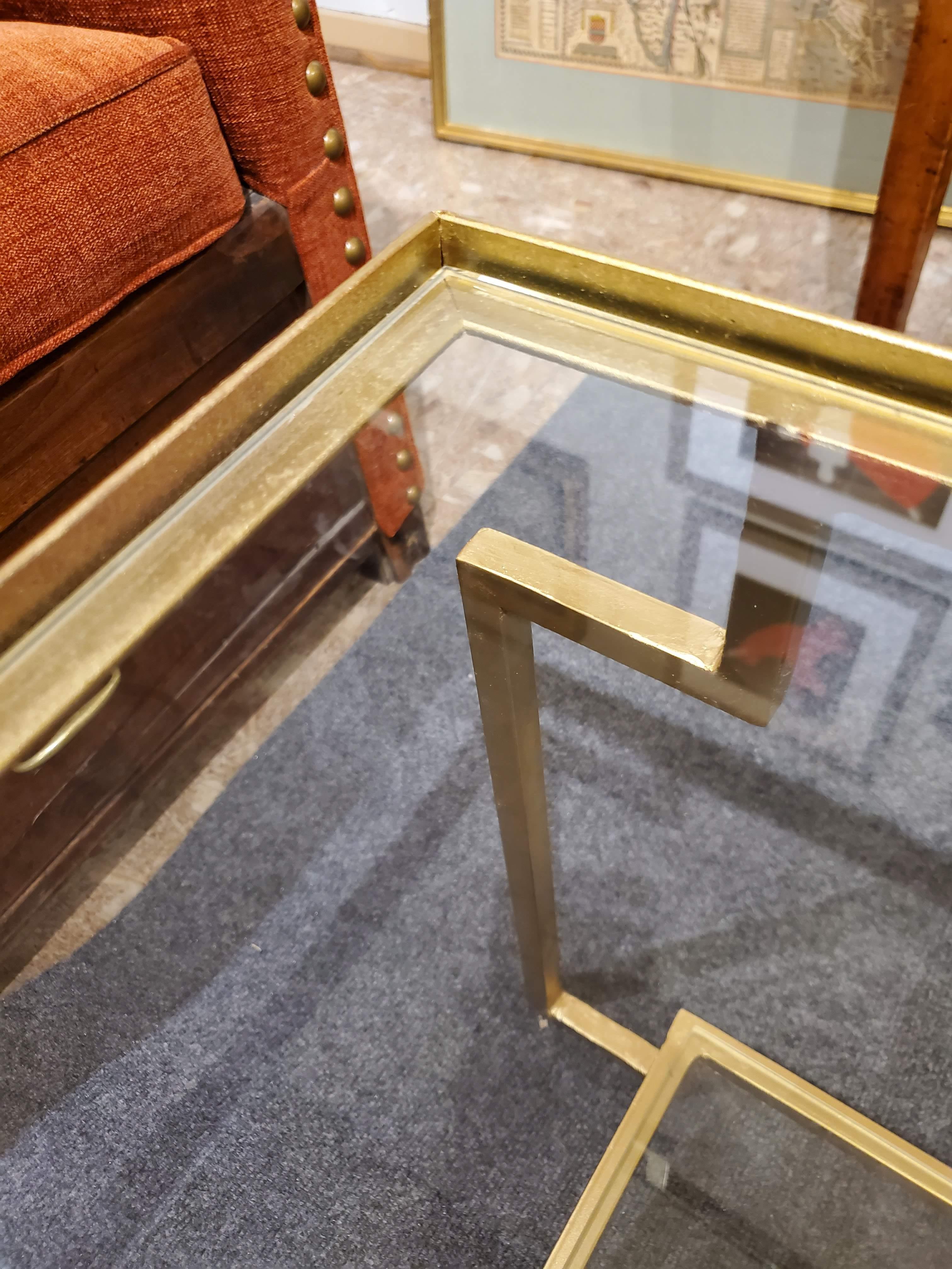 Post Modern Style “Apollo” Gilt Metal Coffee Table with Glass Top & Bottom Shelf For Sale 3