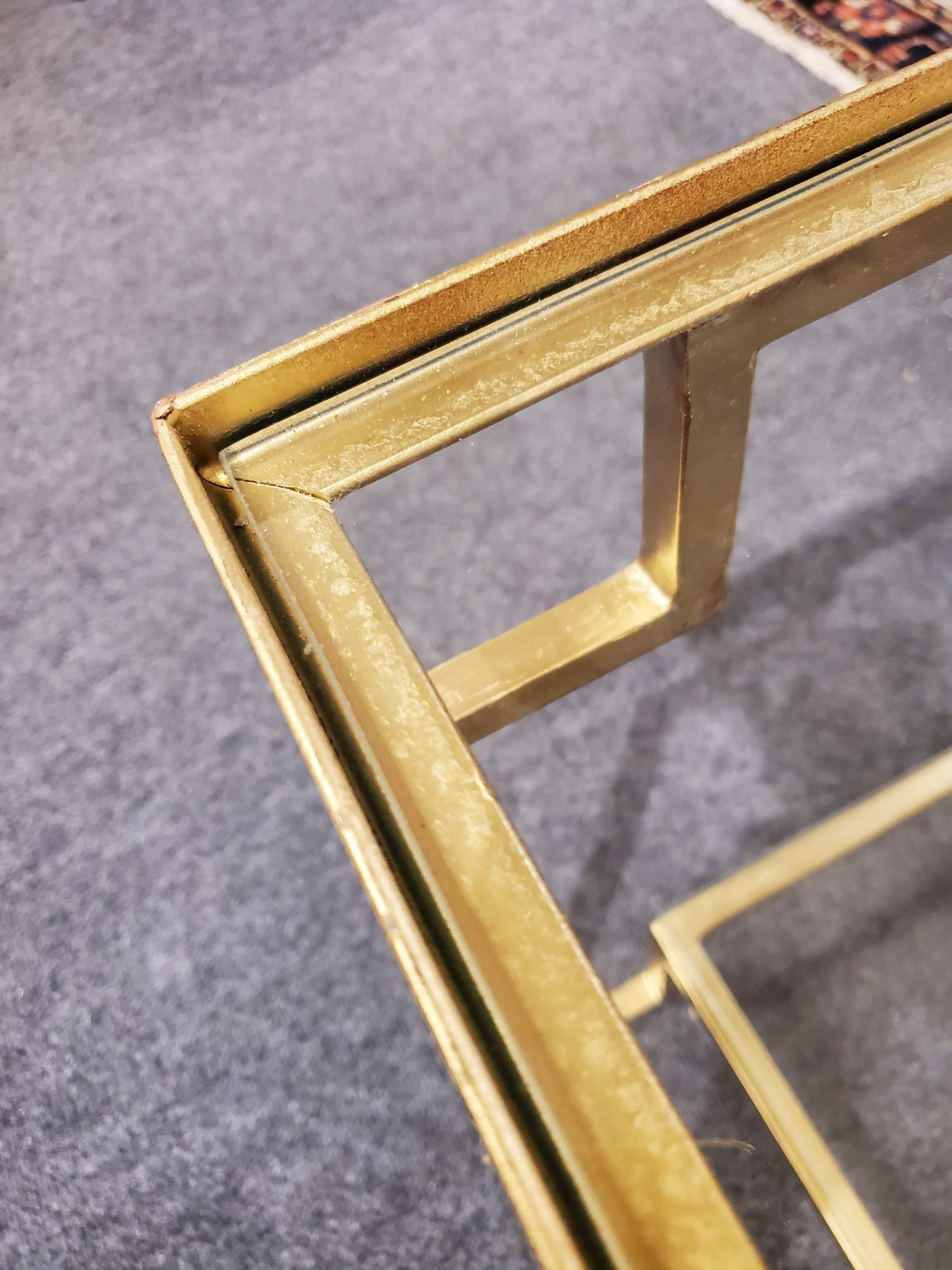 Post Modern Style “Apollo” Gilt Metal Coffee Table with Glass Top & Bottom Shelf For Sale 4