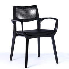 Postmoderner Aurora-Stuhl im postmodernen Stil, schwarz ebonisiert, mit Rohrrückenlehne und Leder