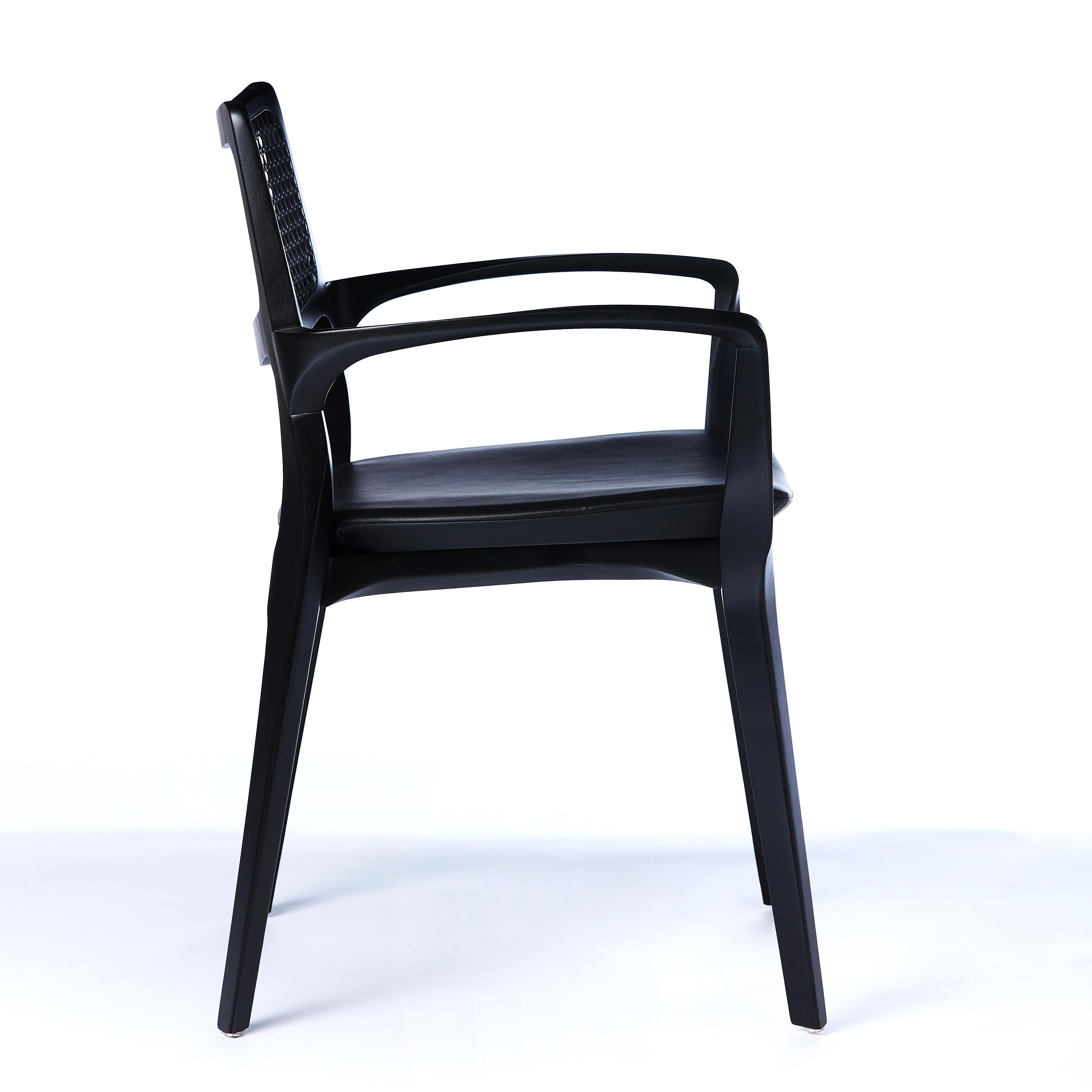 Brazilian Post-Modern Style Aurora Chair in Black Ebonized with Cane Back and Leather For Sale