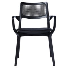 Post-Modern Style Aurora Chair in Black Ebonized with Cane Back and Leather