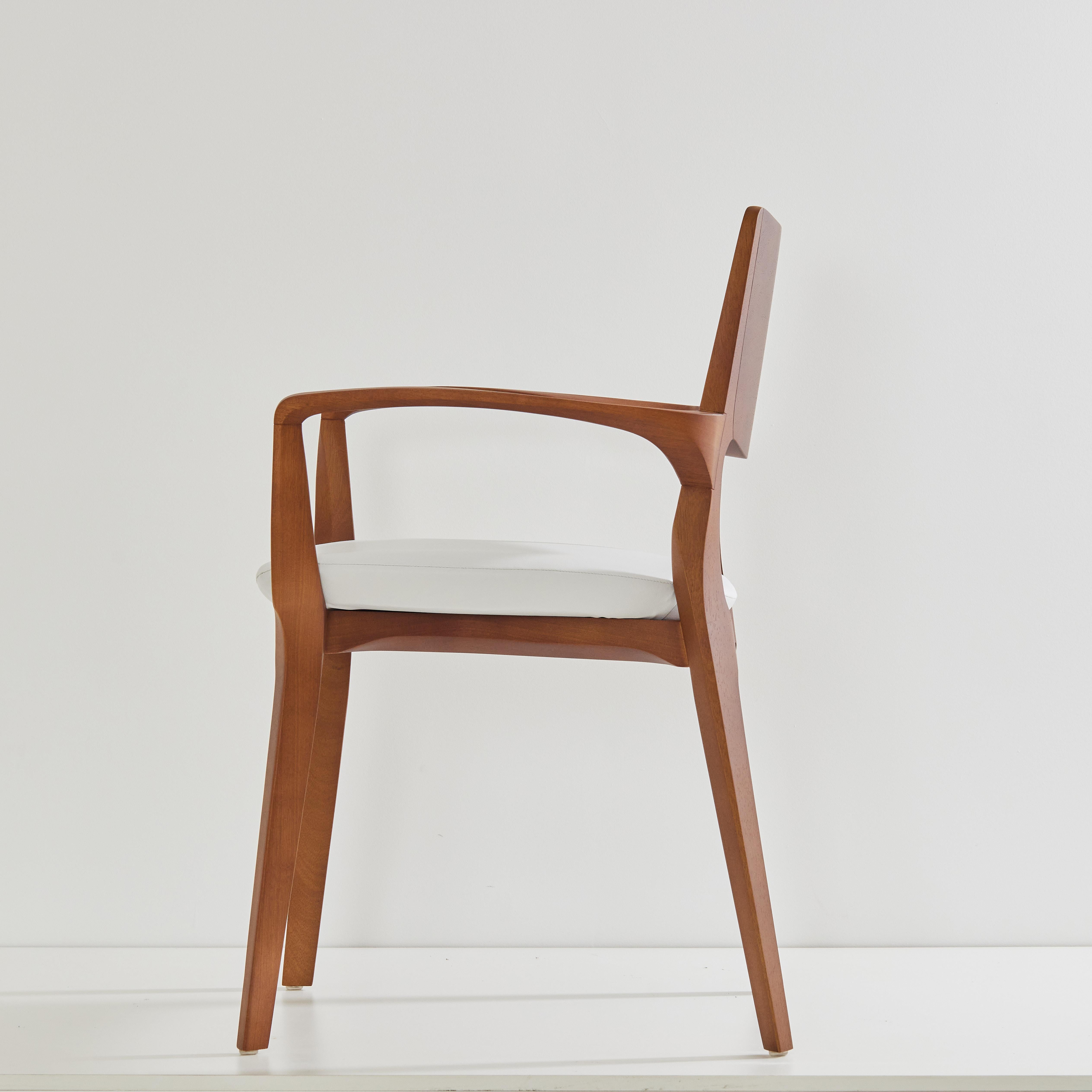 Caning Post-Modern Style Aurora Chair in honey solid wood, vegan leather seating For Sale