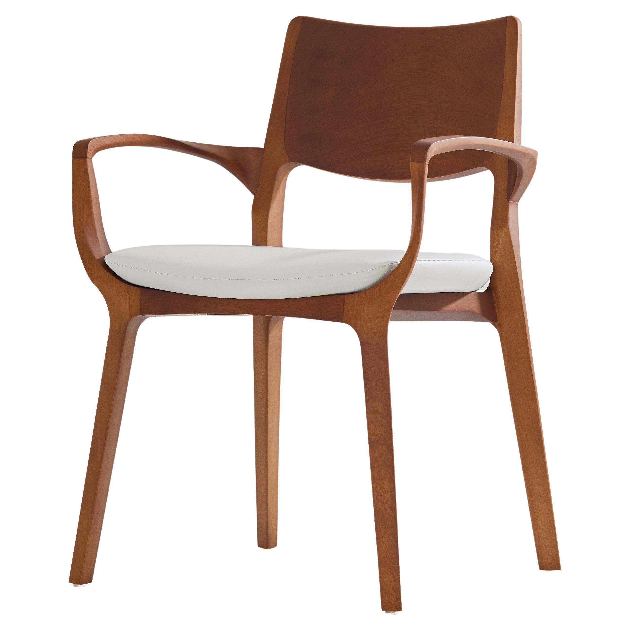 Post-Modern Style Aurora Chair in honey solid wood, vegan leather seating For Sale