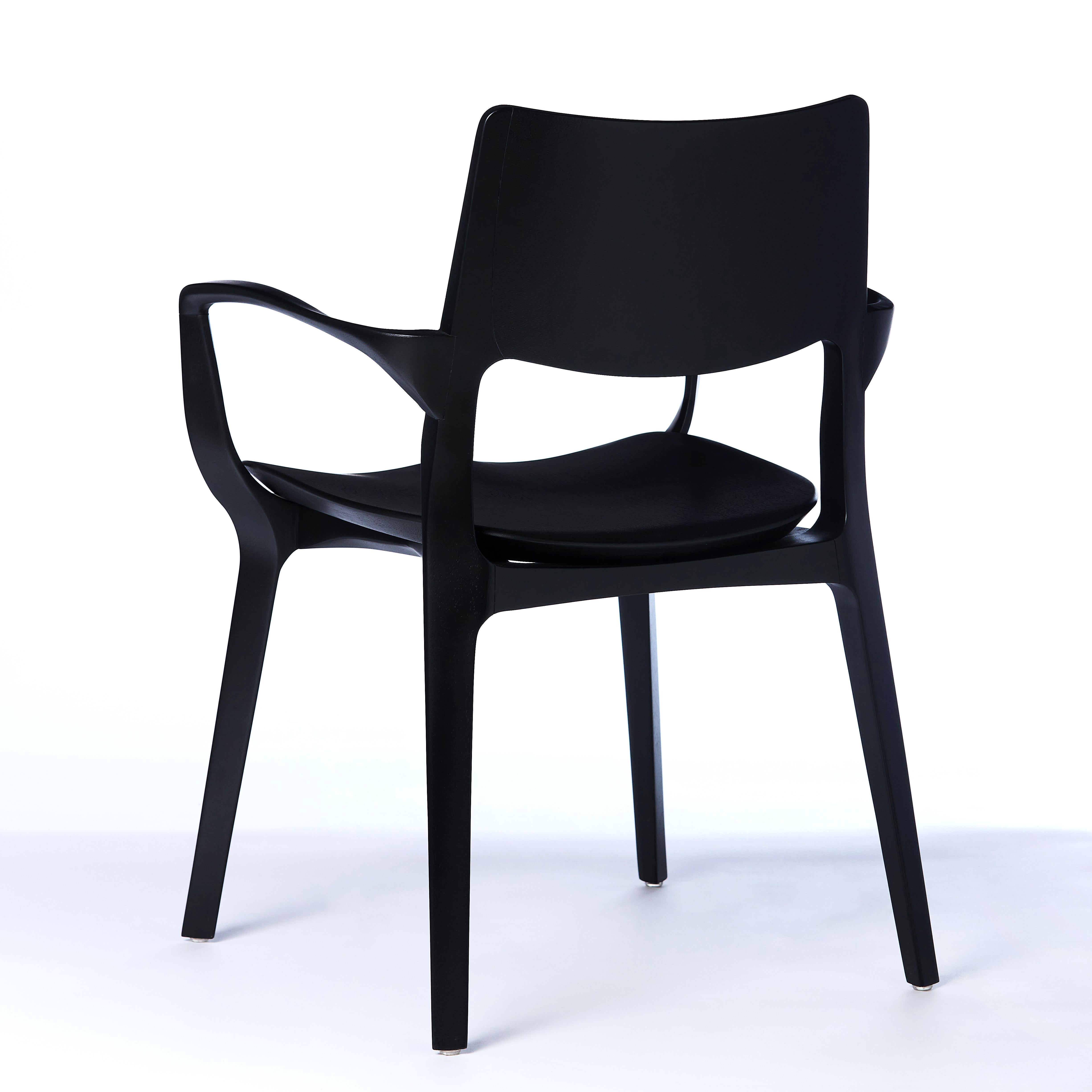 Brazilian Post-Modern Style Aurora Chair in Sculpted Black Ebonized Solid Wood For Sale
