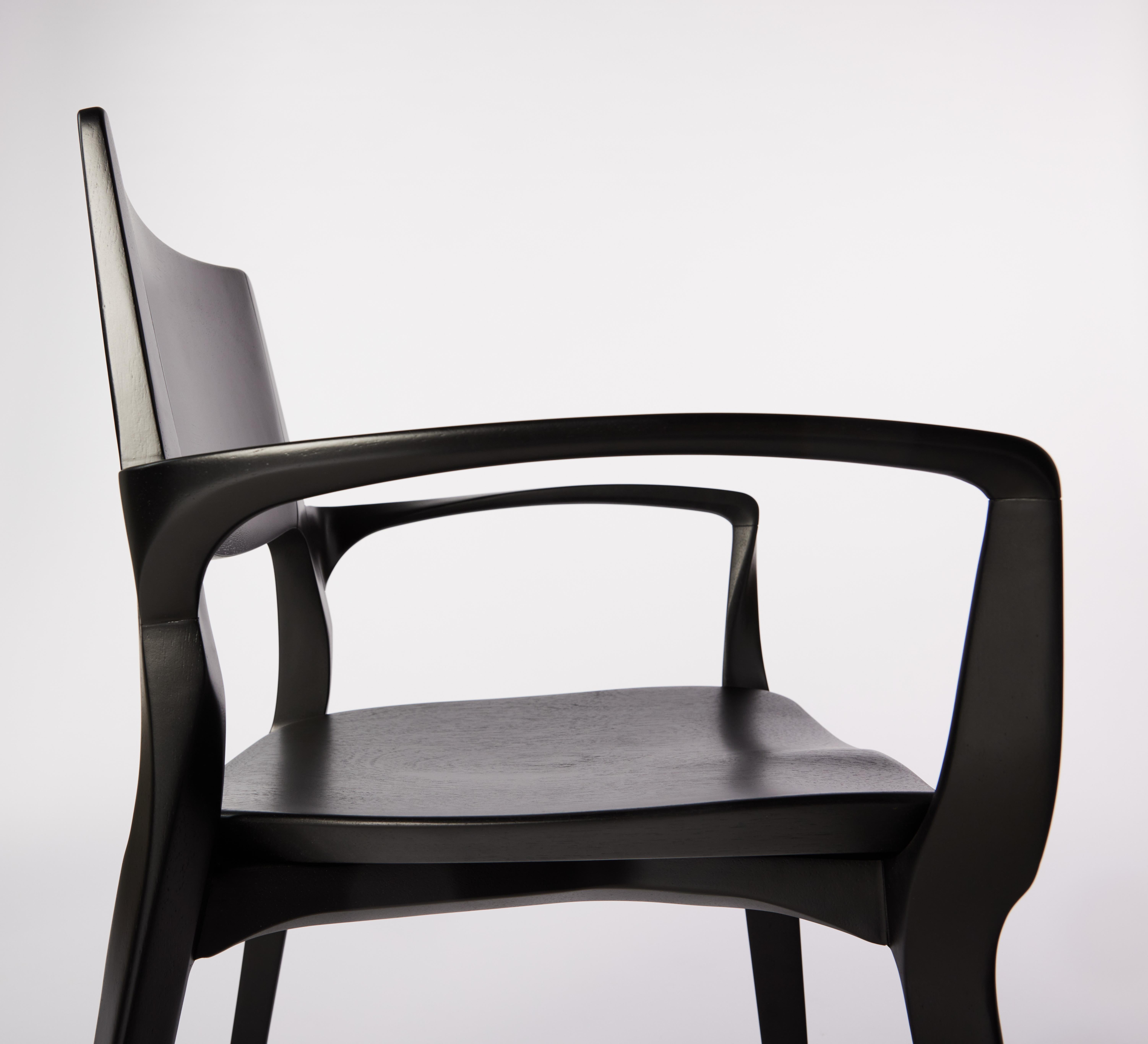 Contemporary Post-Modern Style Aurora Chair in Sculpted Black Ebonized Solid Wood For Sale