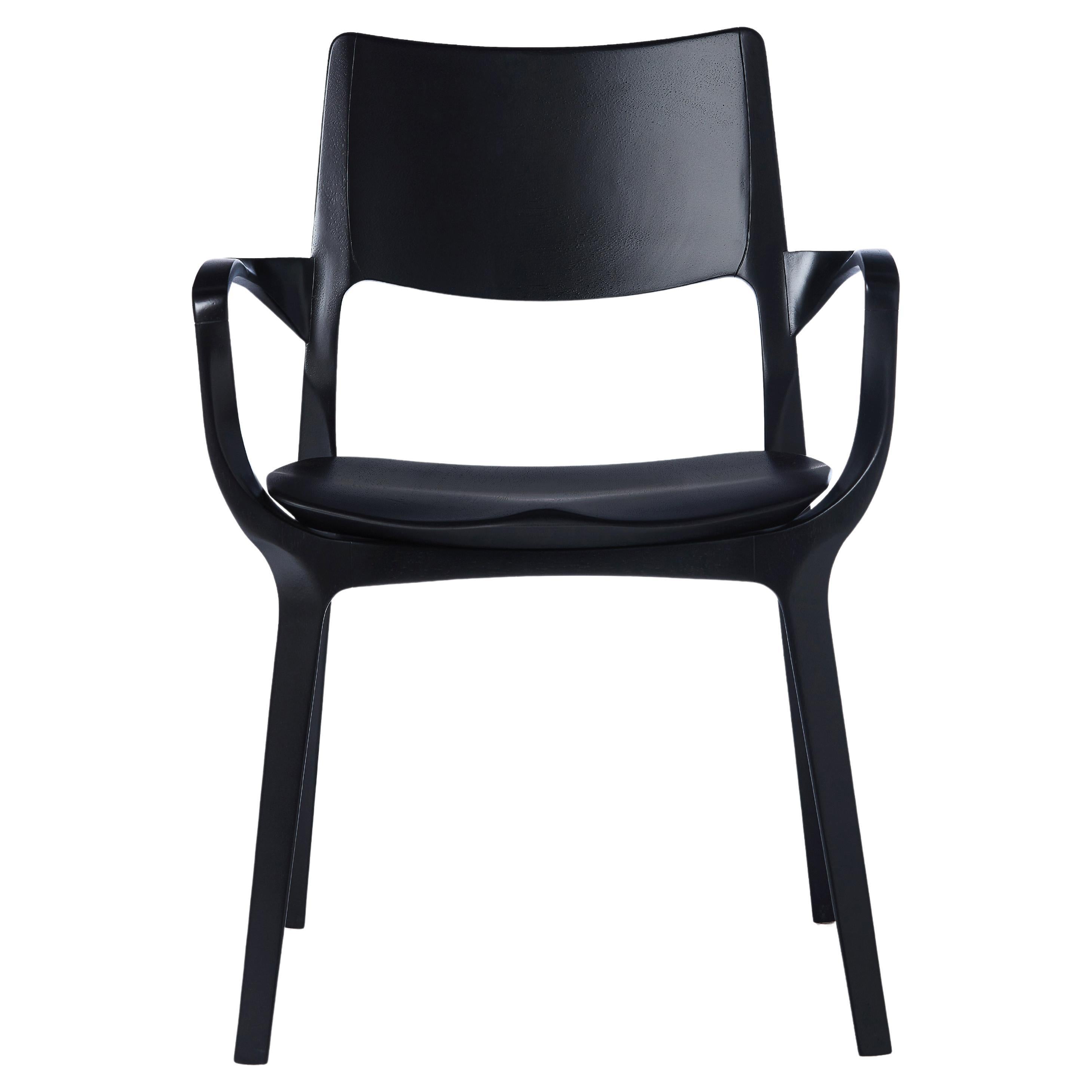 Post-Modern Style Aurora Chair in Sculpted Black Ebonized Solid Wood For Sale