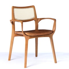 Post-Modern Style Aurora Chair in Sculpted Solid Wood with Cane Back and Leather
