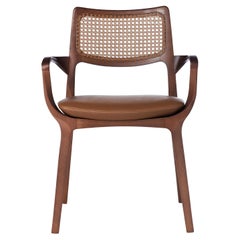 Post-Modern Style Aurora Chair in Sculpted Walnut Finish with Cane and Leather