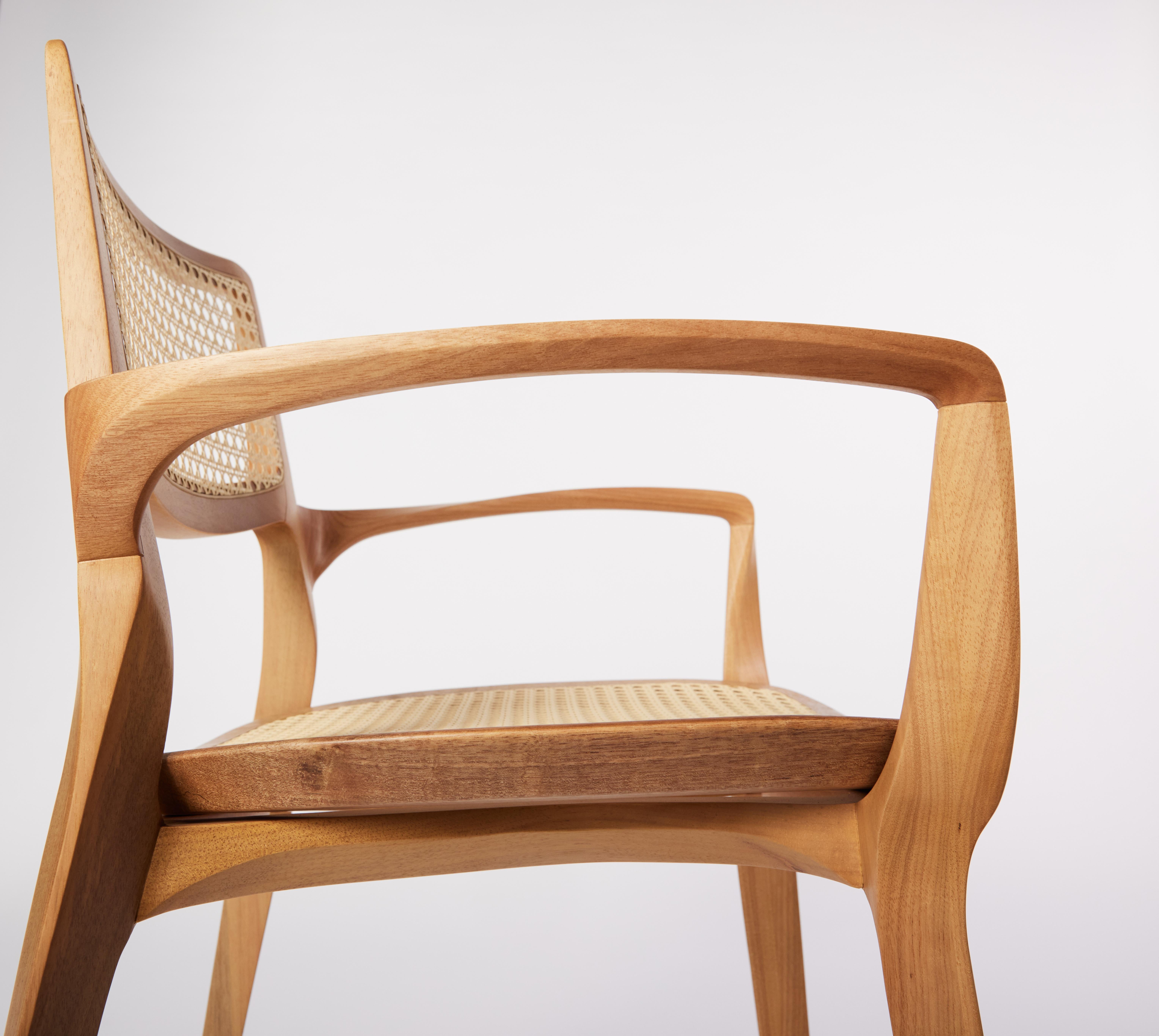 Contemporary Post-Modern Style Aurora Chair in Solid Wood with Caning Back and Cane Seat For Sale