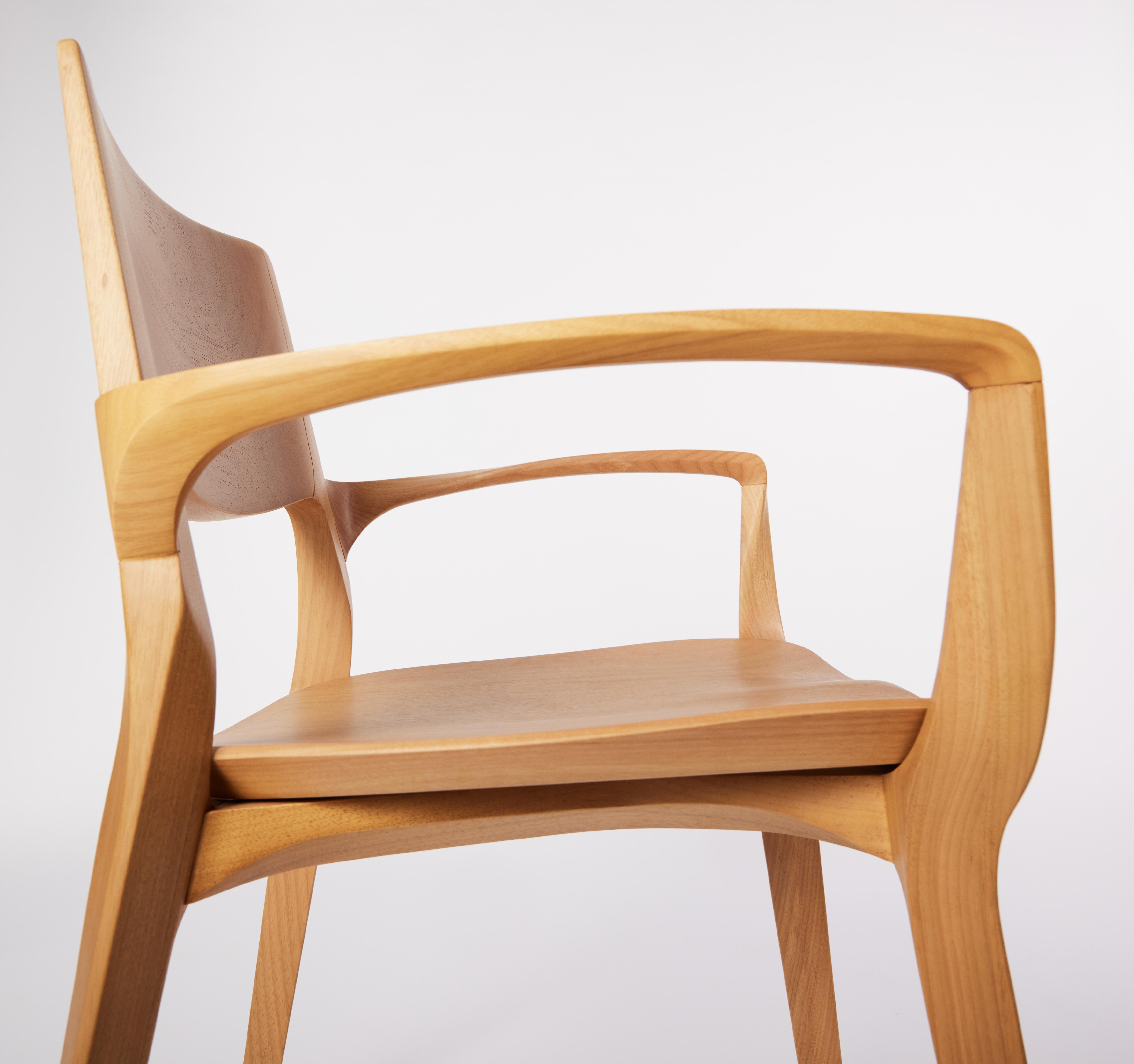 Brazilian Post-Modern Style Aurora Chair in Solid Wood with Wooden Back and Wood Seat For Sale