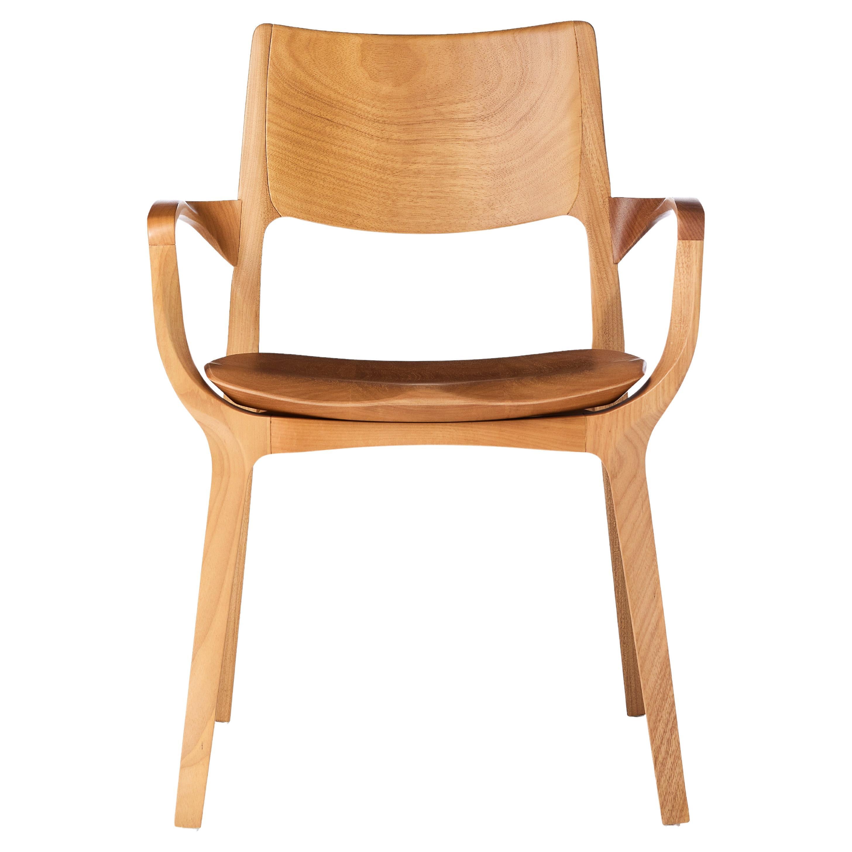 Post-Modern Style Aurora Chair in Solid Wood with Wooden Back and Wood Seat For Sale